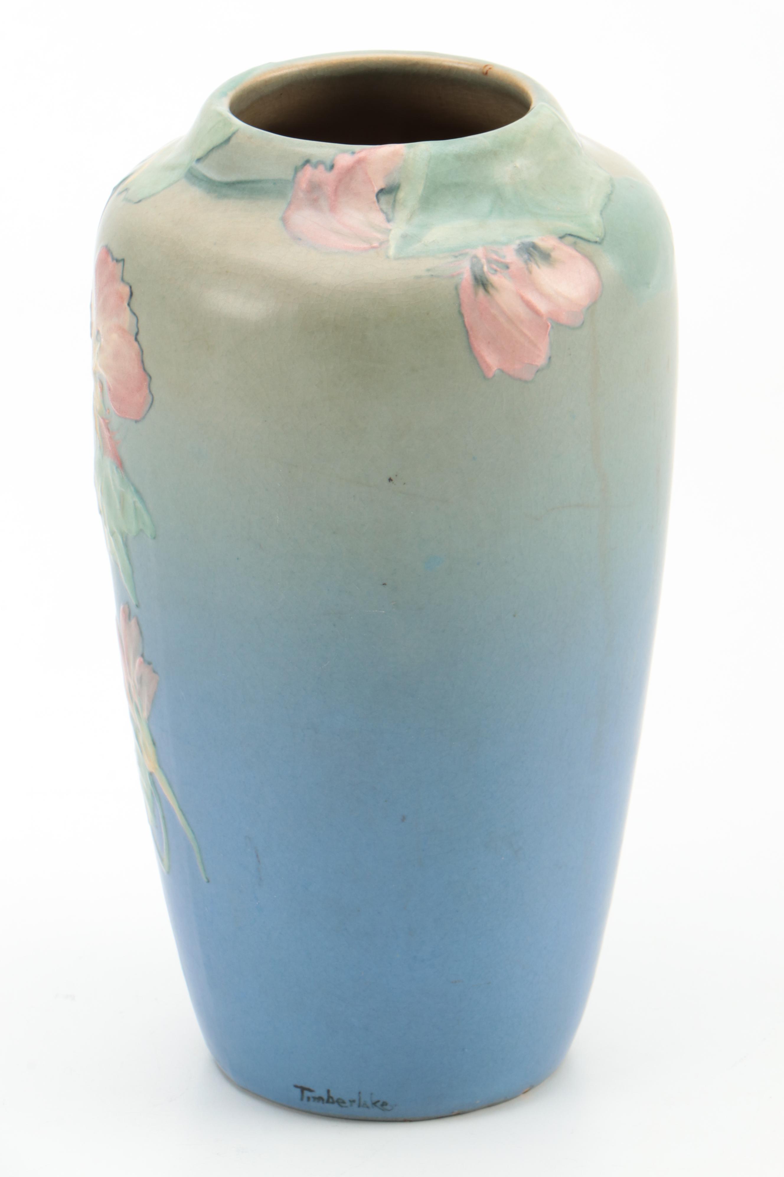 Signed Mae Timberlake for Weller Pottery Earthenware Art Nouveau Vase