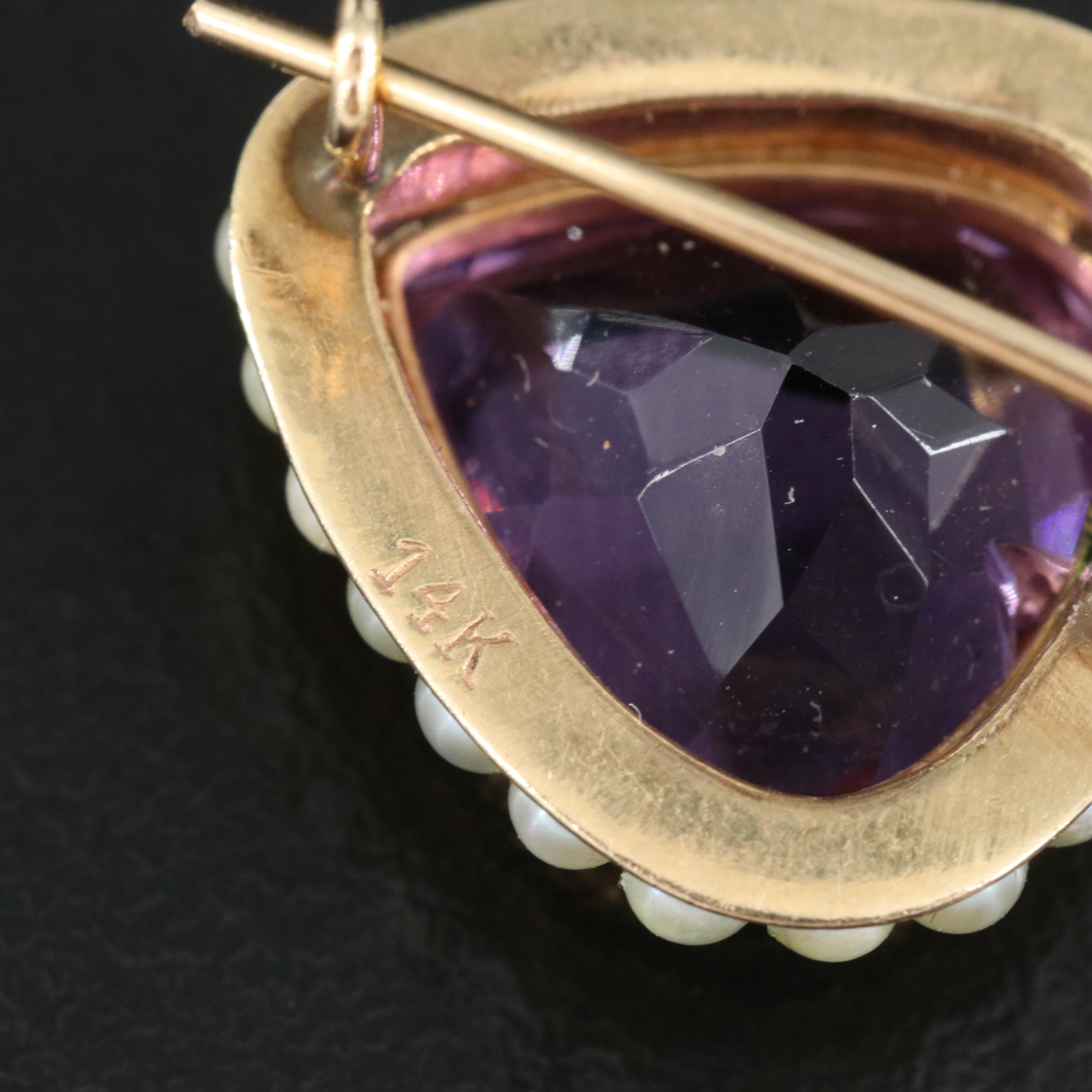 14K Amethyst and Seed Pearl Heart Earrings