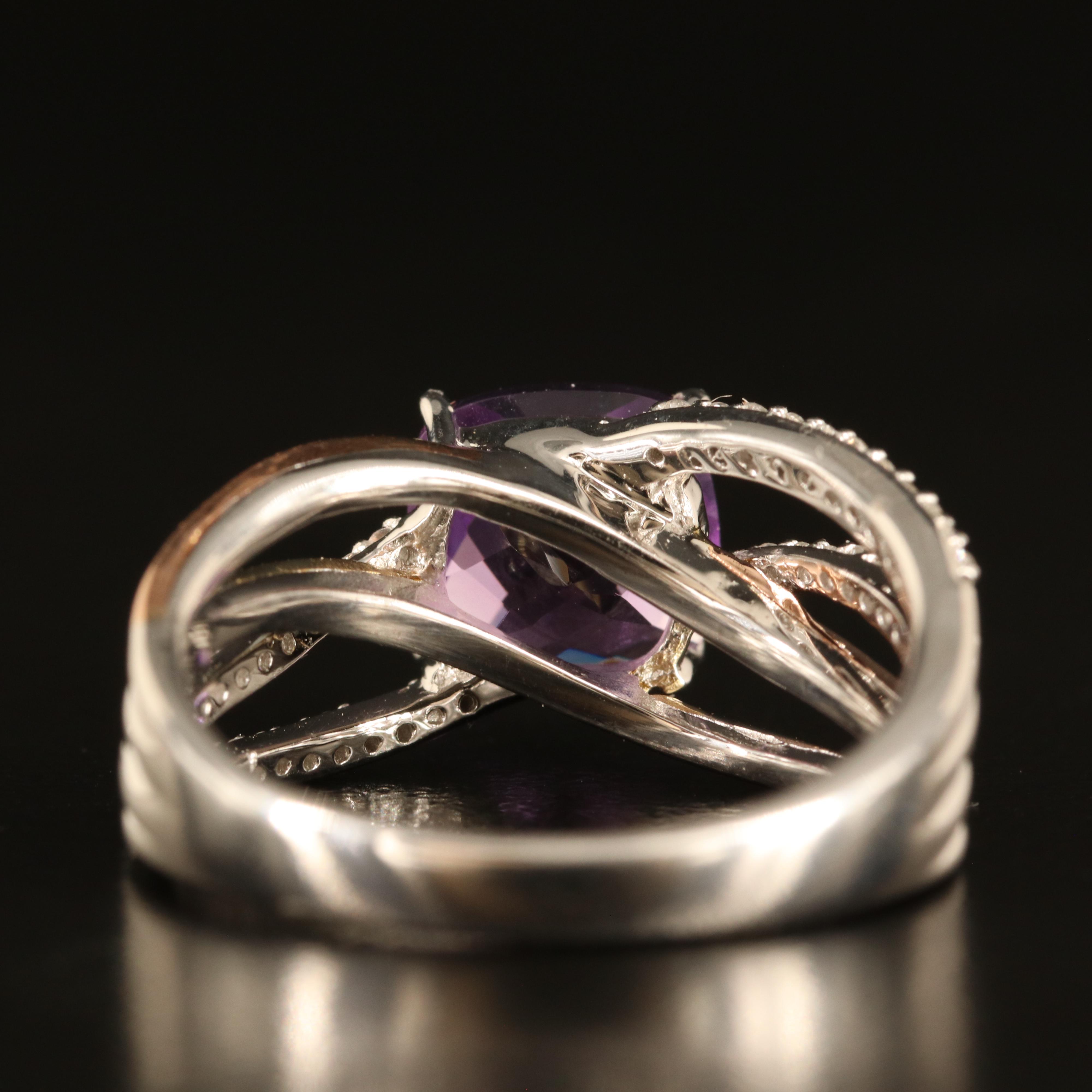 Sterling Amethyst and White Sapphire Crossover Ring with 10K Accents