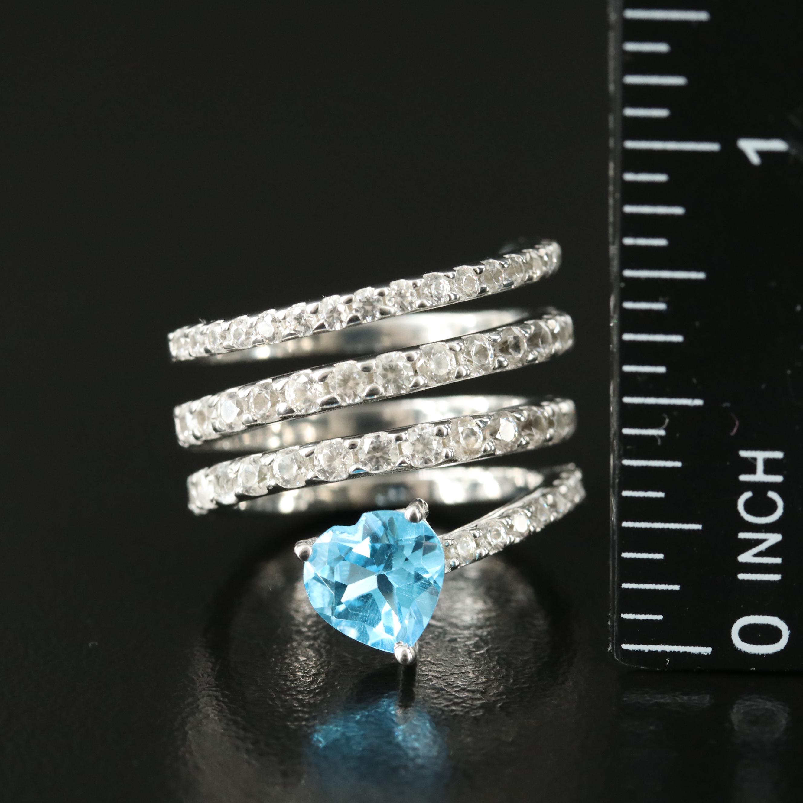 Sterling Swiss Blue Topaz and Zircon Wrap Ring