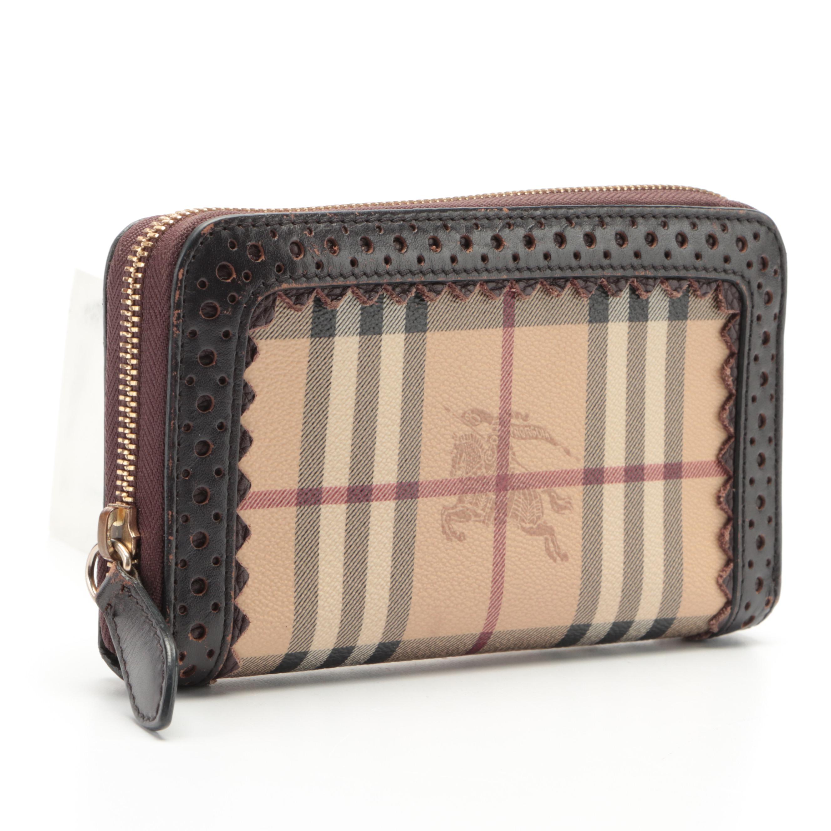 Burberry Haymarket Check Coated Canvas and Perforated Leather Wallet