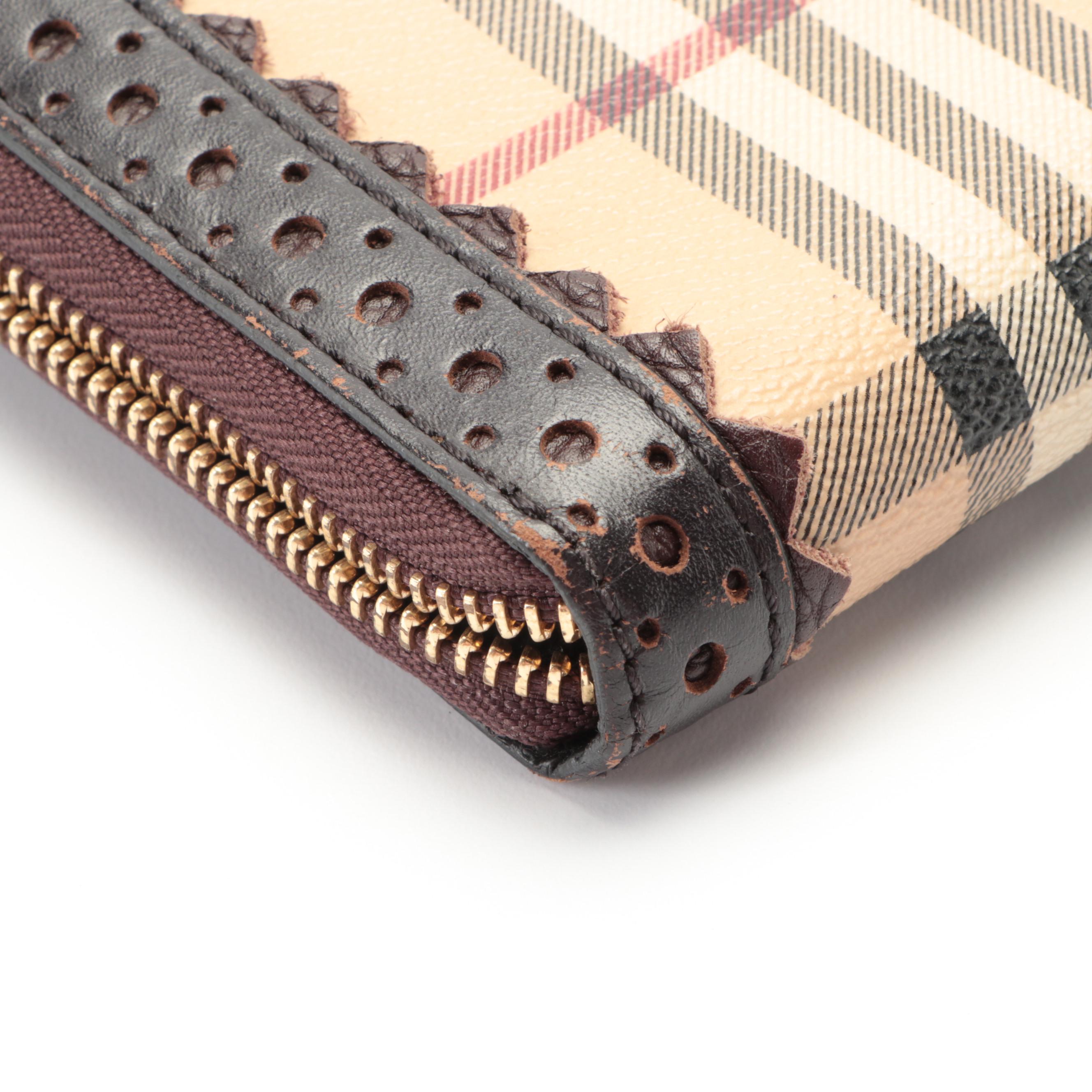 Burberry Haymarket Check Coated Canvas and Perforated Leather Wallet