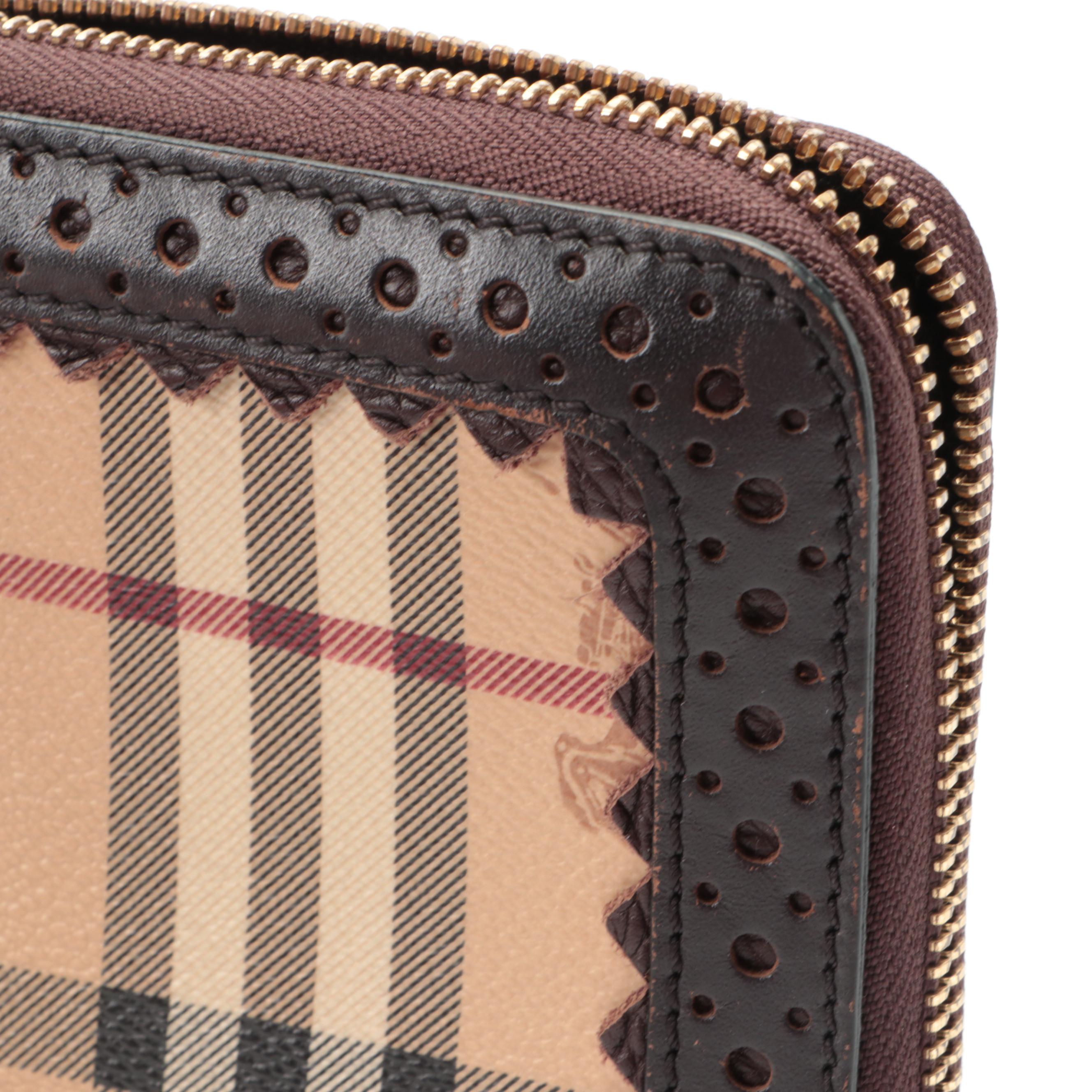 Burberry Haymarket Check Coated Canvas and Perforated Leather Wallet