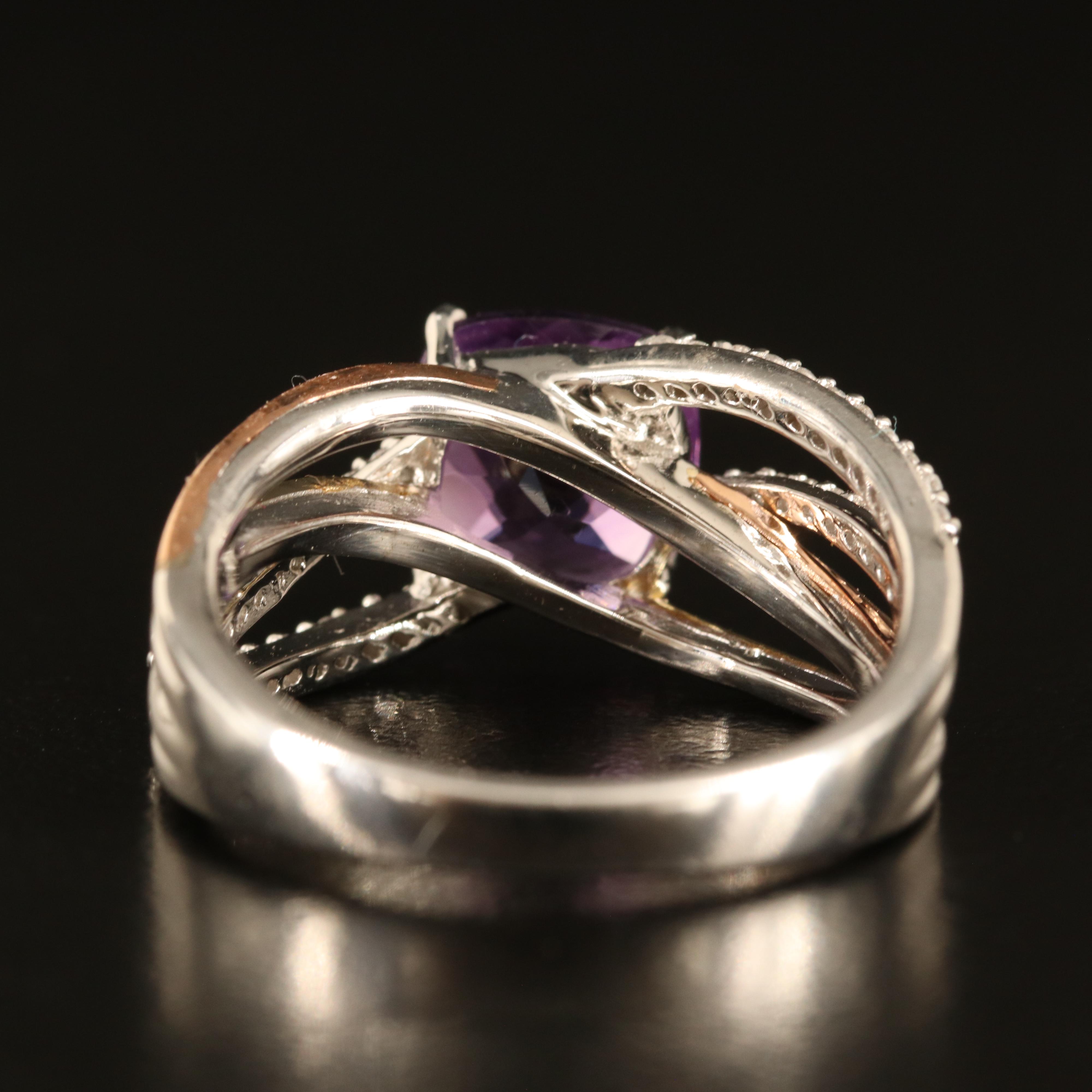 Sterling Amethyst and White Sapphire Crossover Ring with 10K Accents