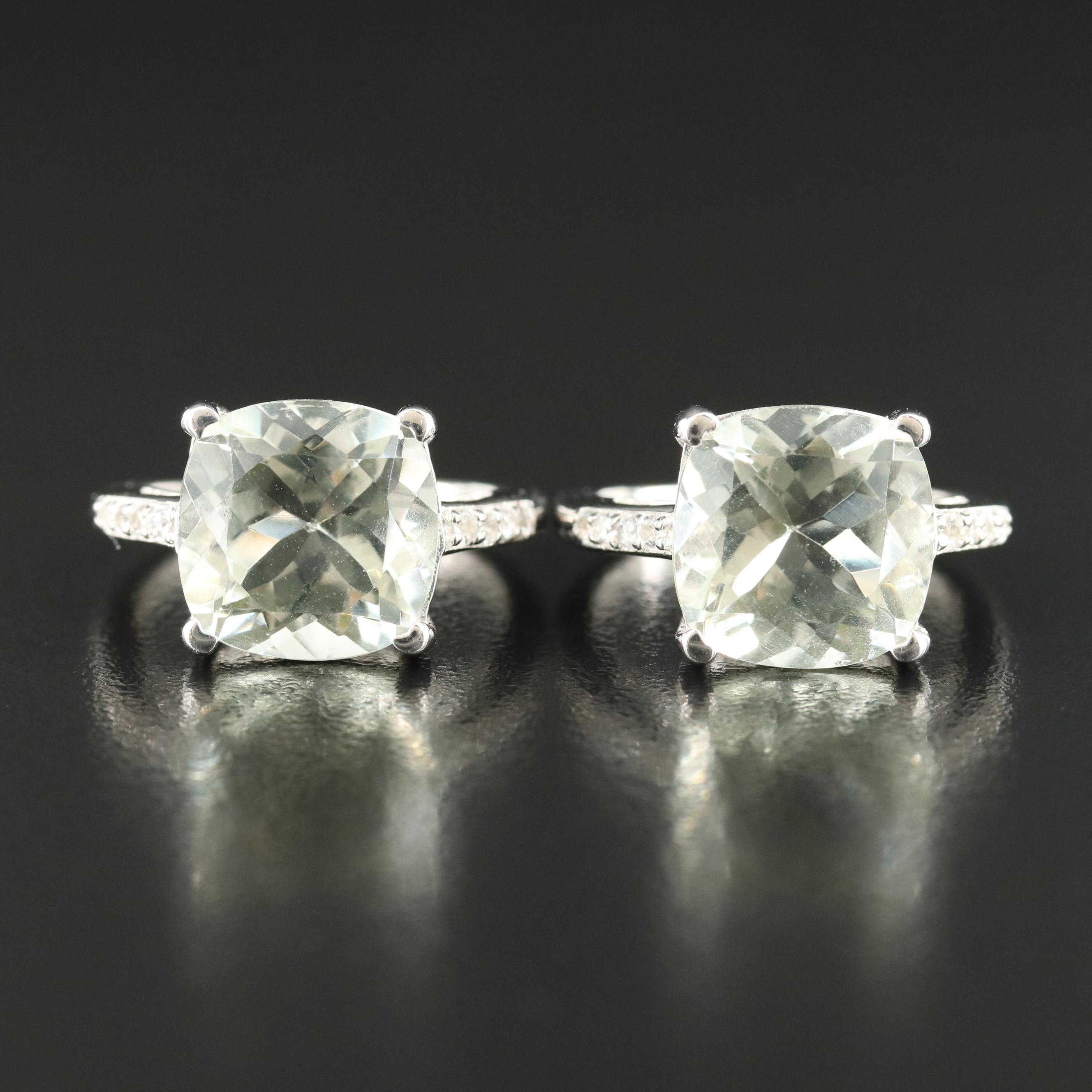 Sterling Prasiolite, Topaz and Cubic Zirconia Rings