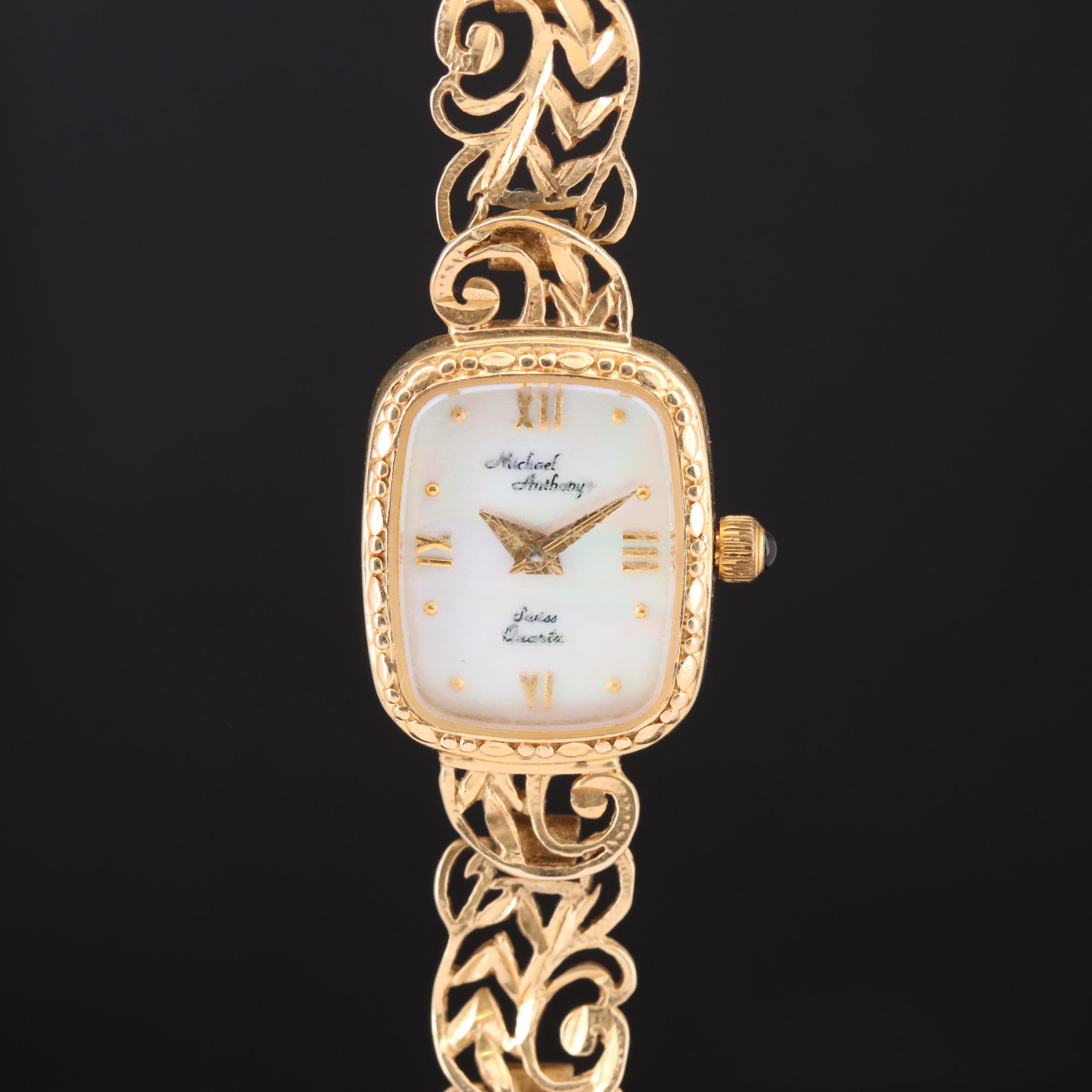 14K Michael Anthony Swiss Quartz Mother-of-Pearl Dial Watch