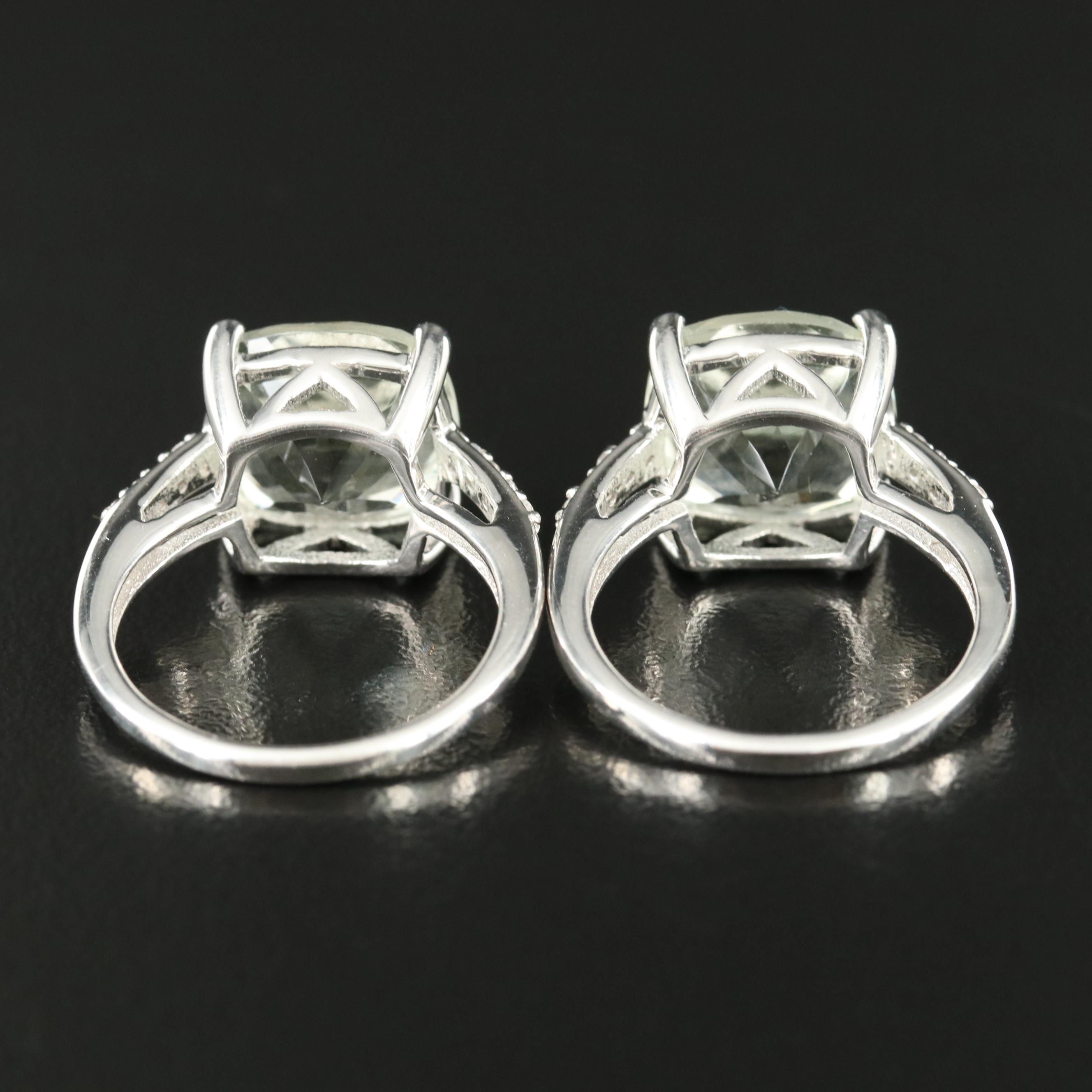 Sterling Prasiolite, Topaz and Cubic Zirconia Rings