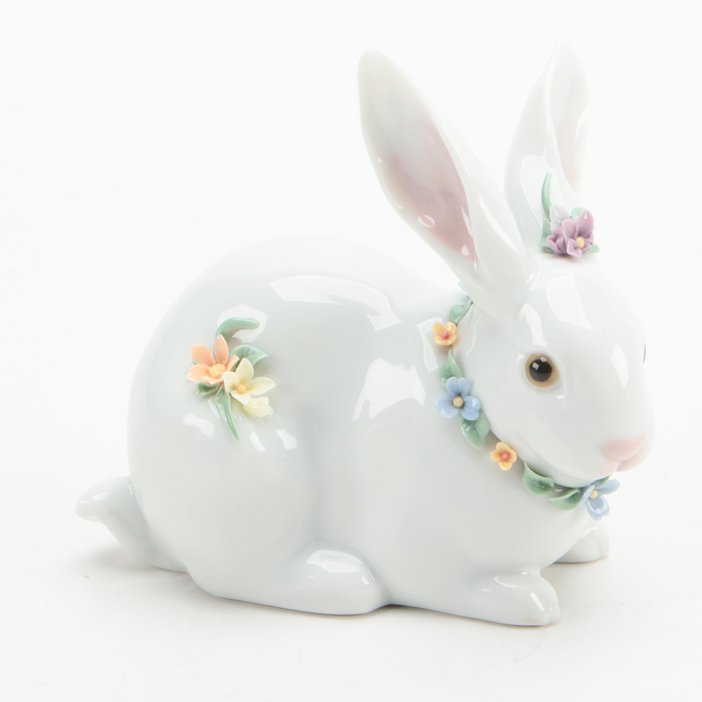 Lladró "Attentive Bunny With Flowers" Porcelain Figurine with More