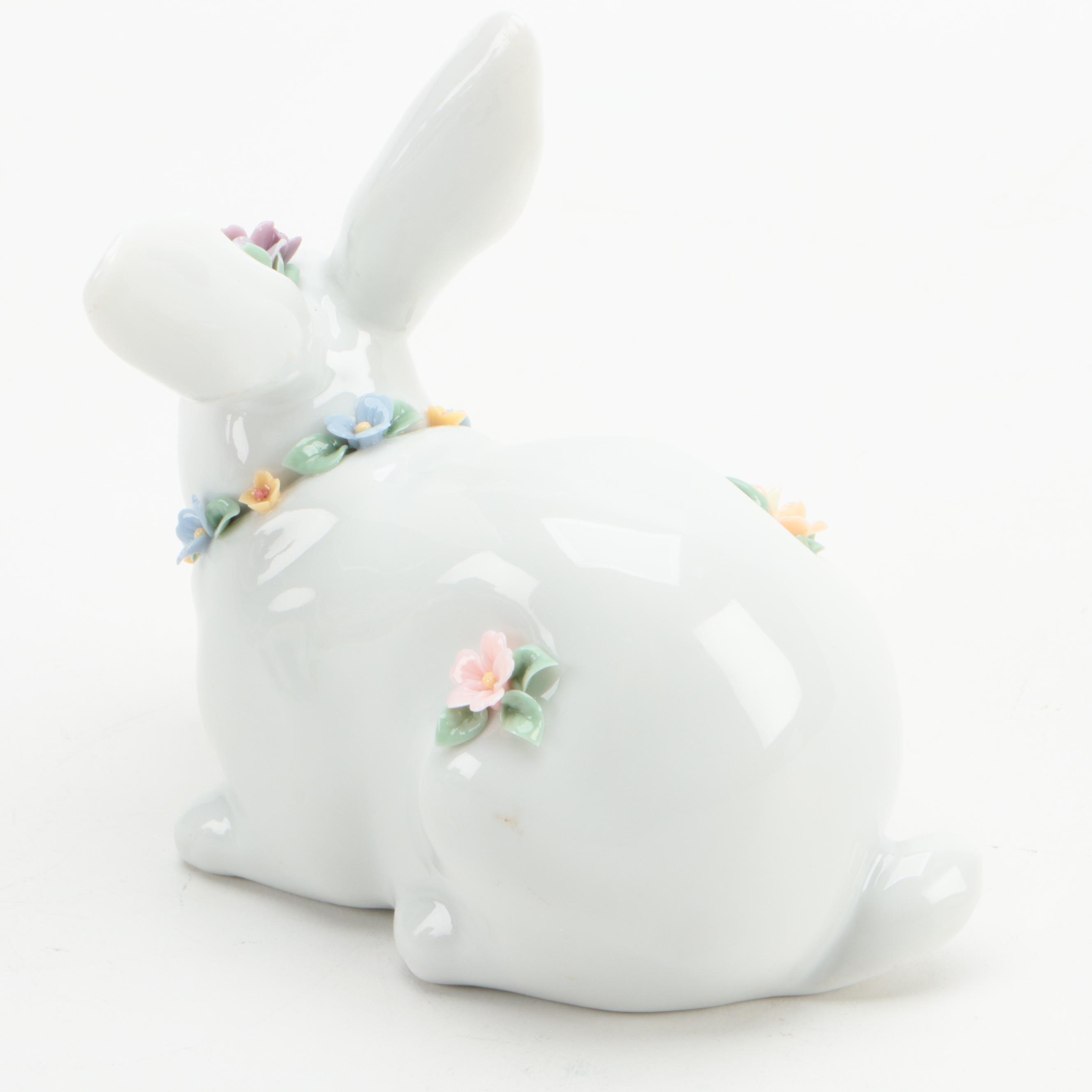 Lladró "Attentive Bunny With Flowers" Porcelain Figurine with More