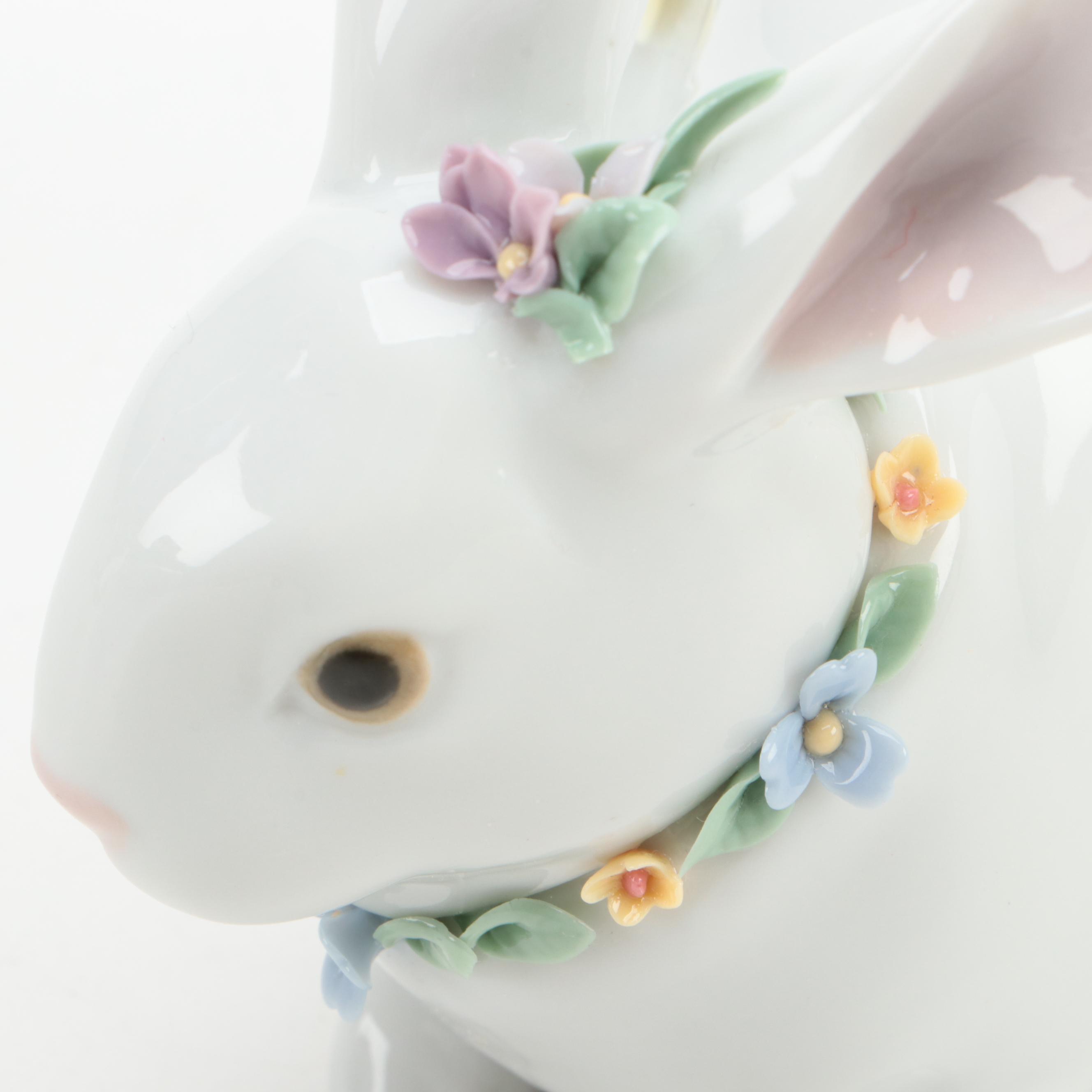 Lladró "Attentive Bunny With Flowers" Porcelain Figurine with More