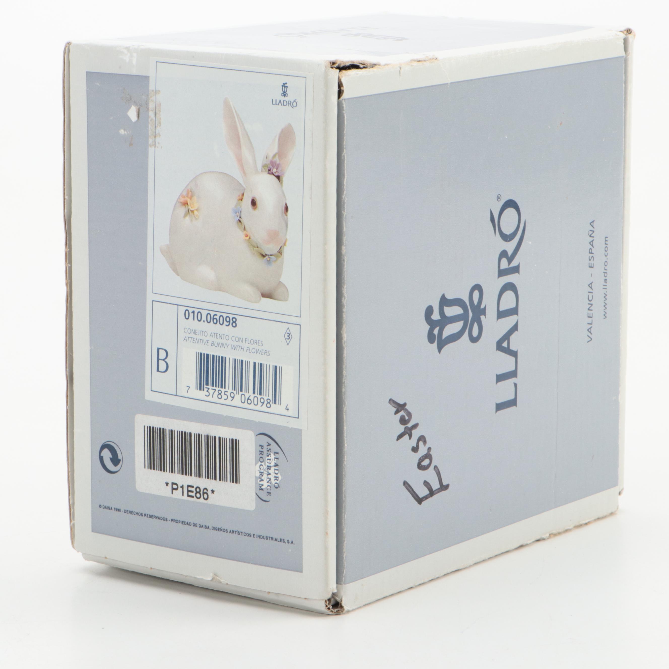 Lladró "Attentive Bunny With Flowers" Porcelain Figurine with More