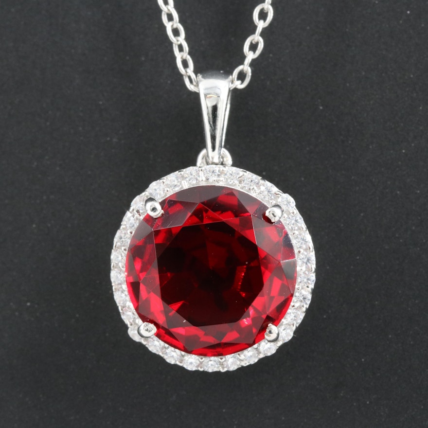 Sterling Glass and Cubic Zirconia Pendant Necklace