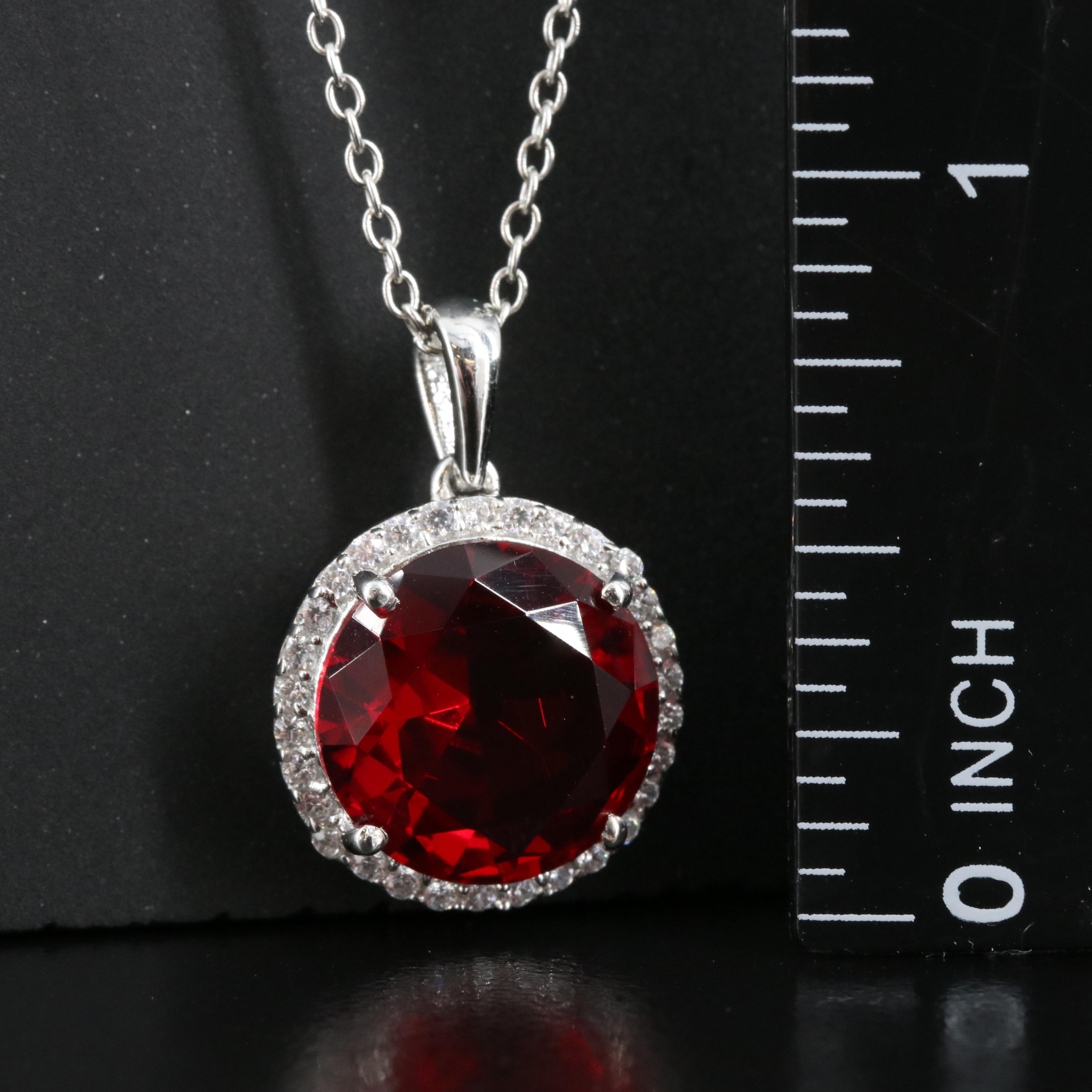 Sterling Glass and Cubic Zirconia Pendant Necklace
