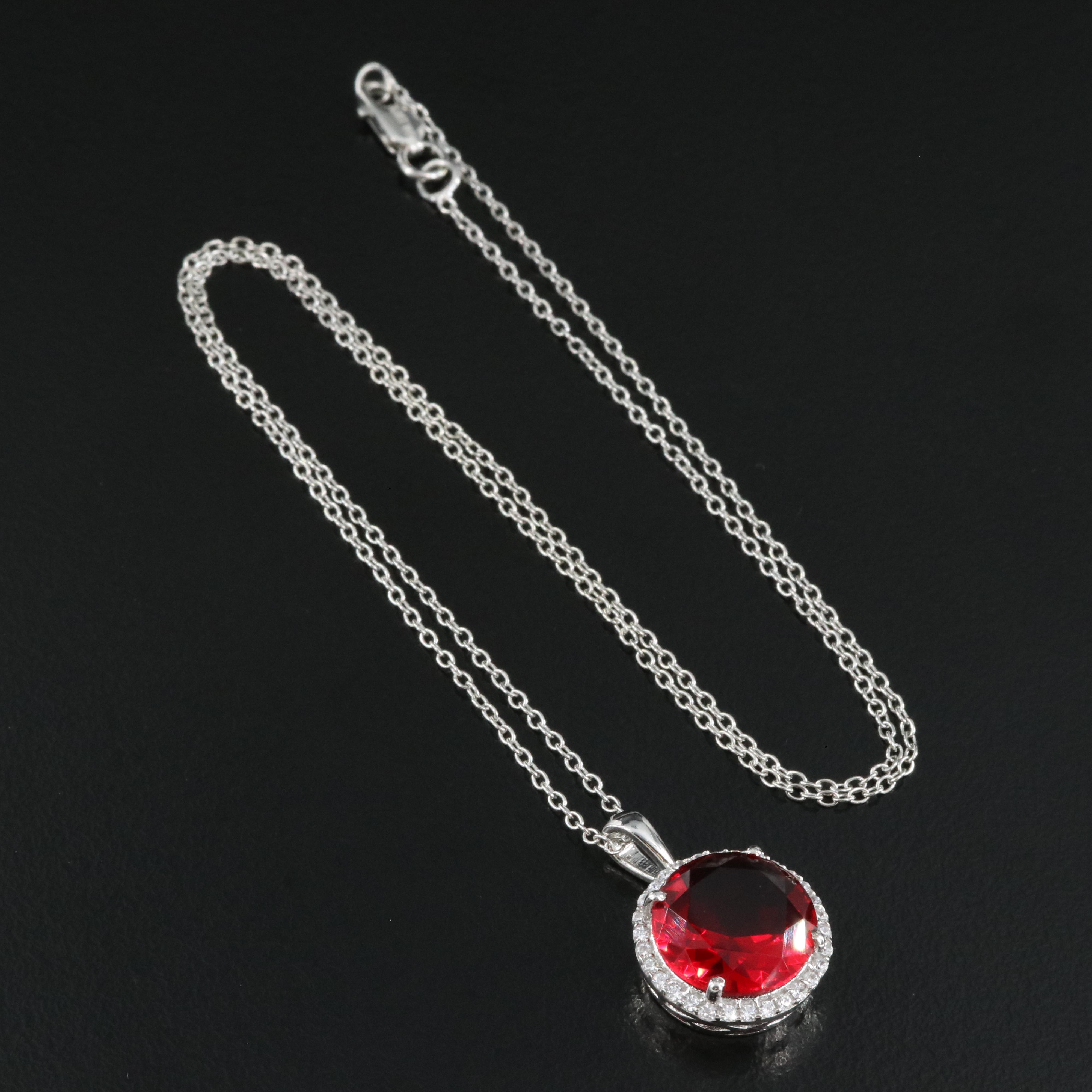 Sterling Glass and Cubic Zirconia Pendant Necklace