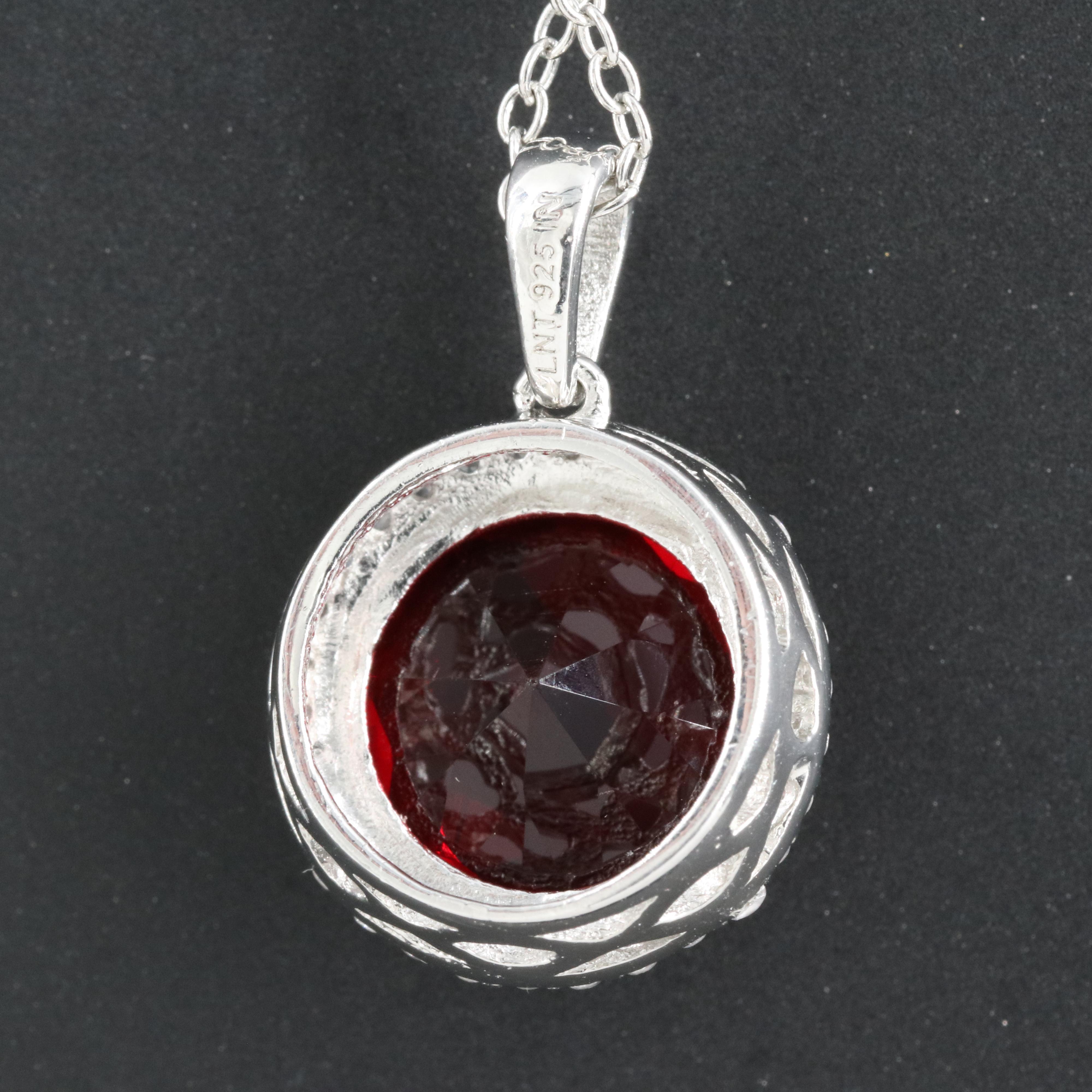 Sterling Glass and Cubic Zirconia Pendant Necklace