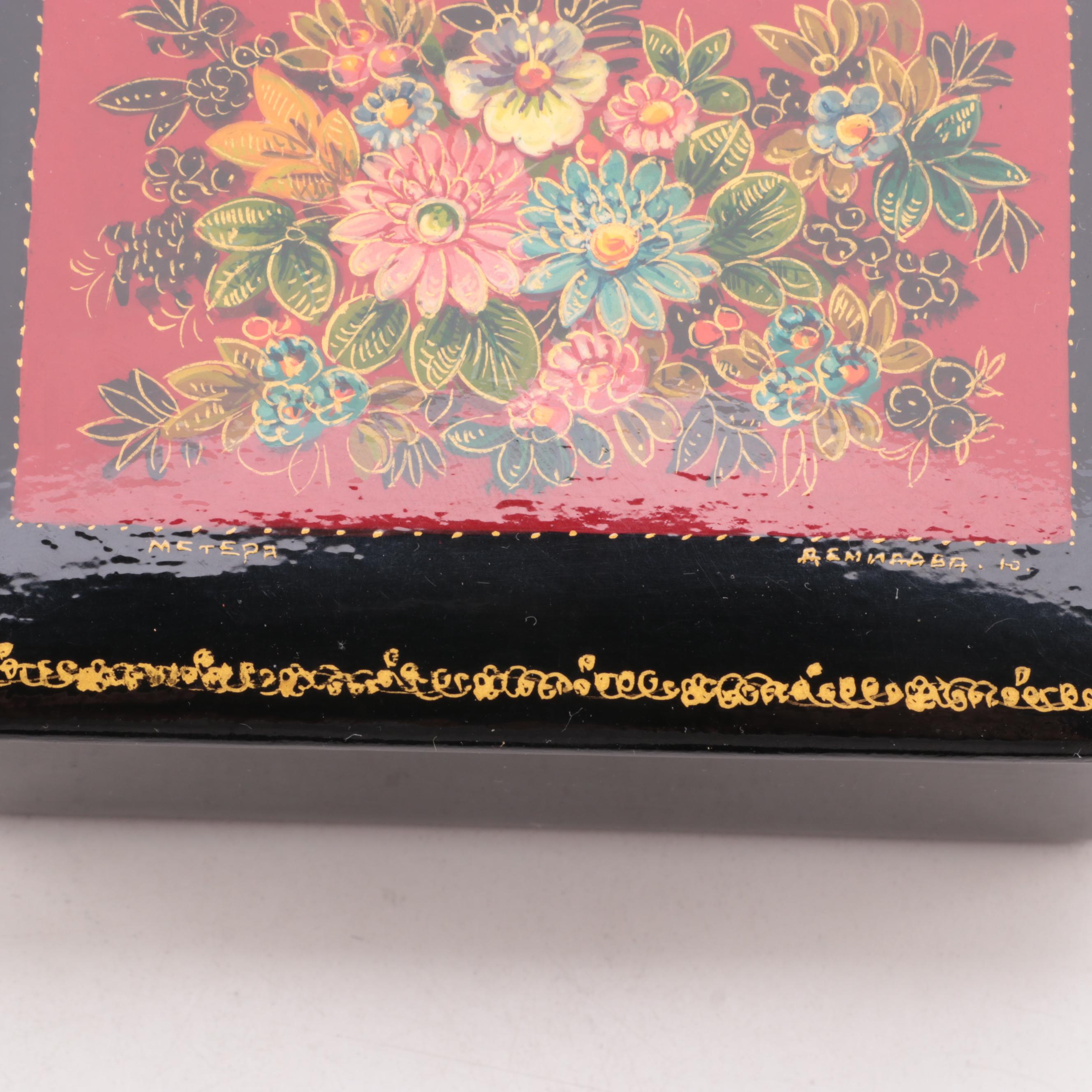 Russian Lacquerware Fairy Tale and Other Boxes and Brooches