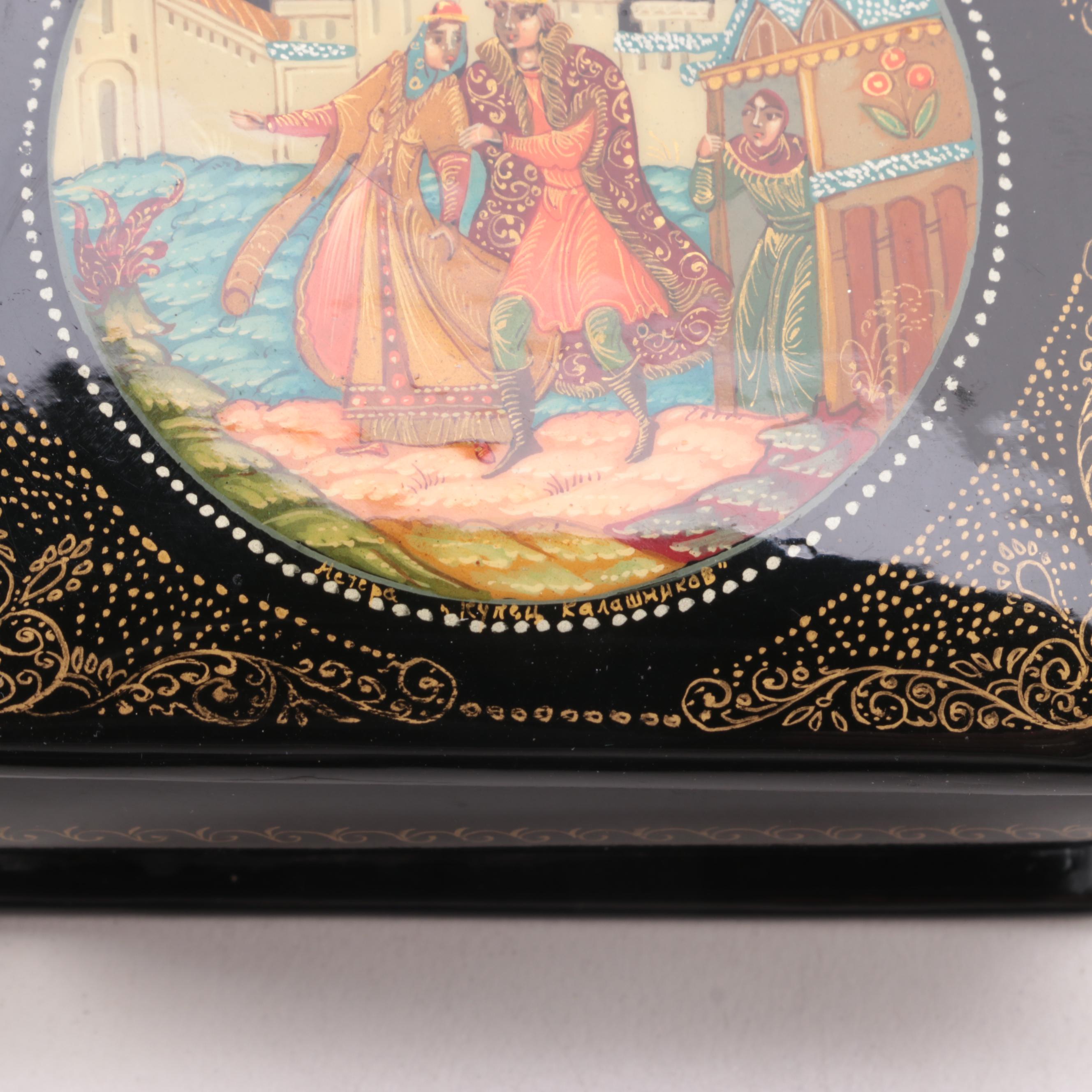 Russian Lacquerware Fairy Tale and Other Boxes and Brooches