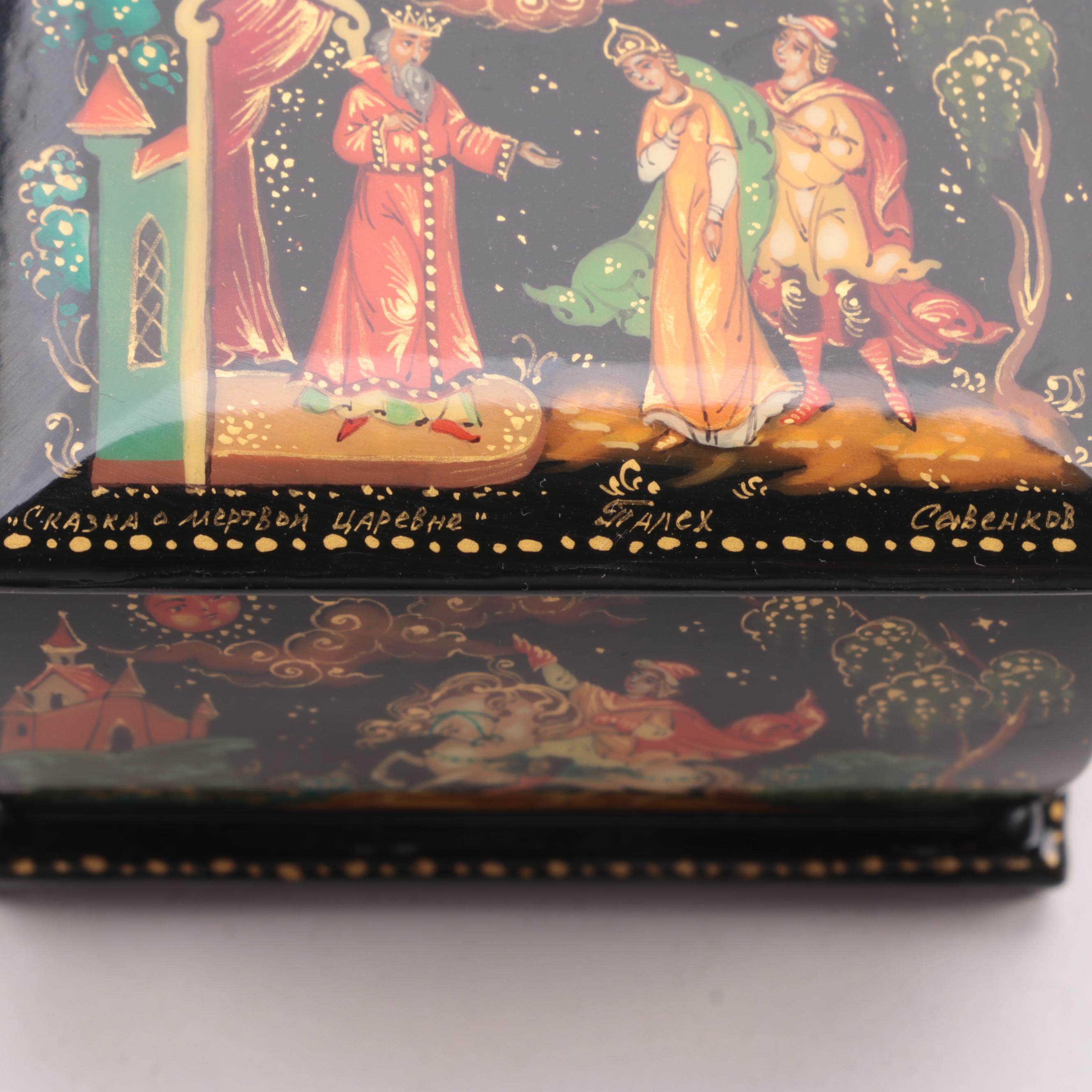Russian Lacquerware Fairy Tale and Other Boxes and Brooches
