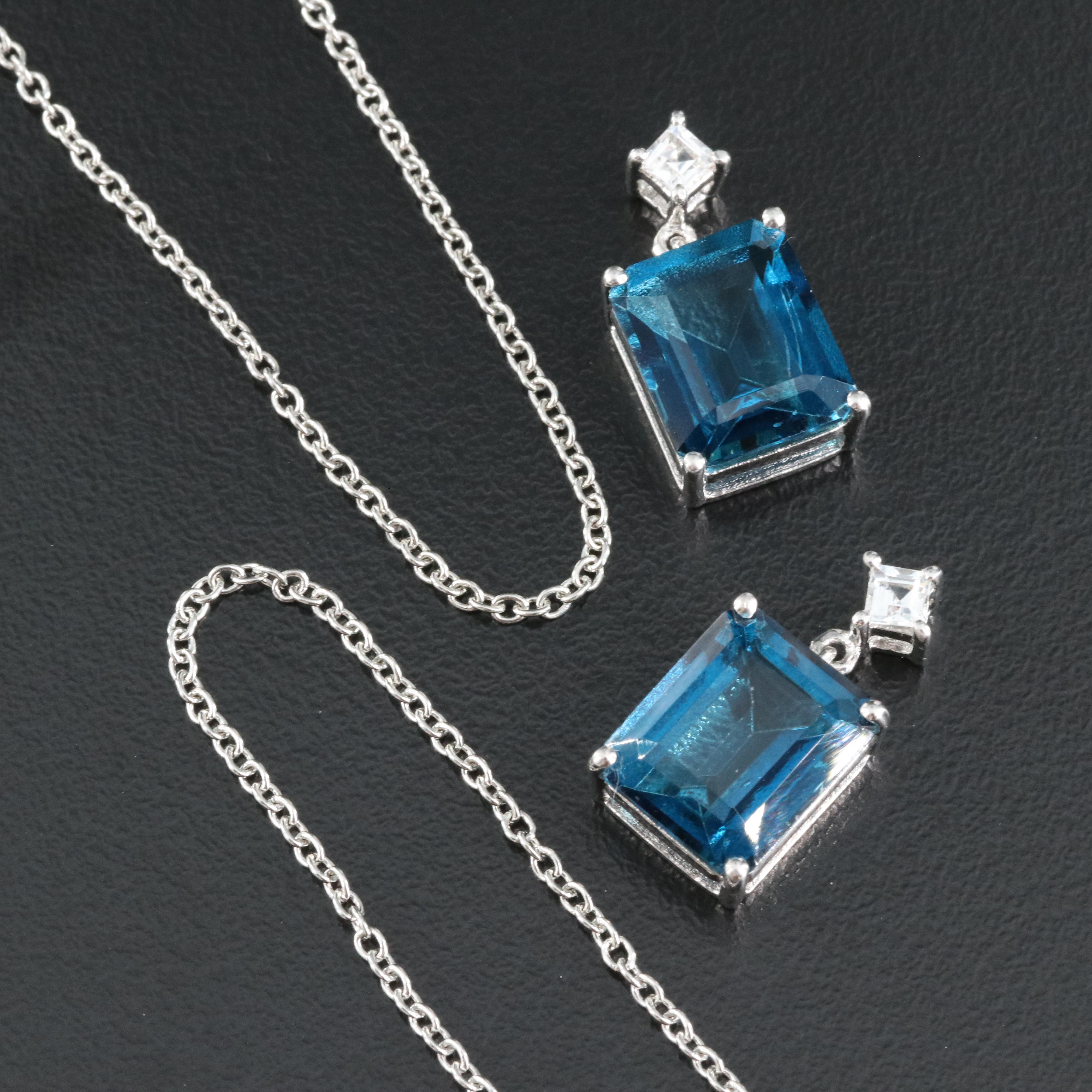 Sterling Topaz Pendants with Sterling Cable Chains