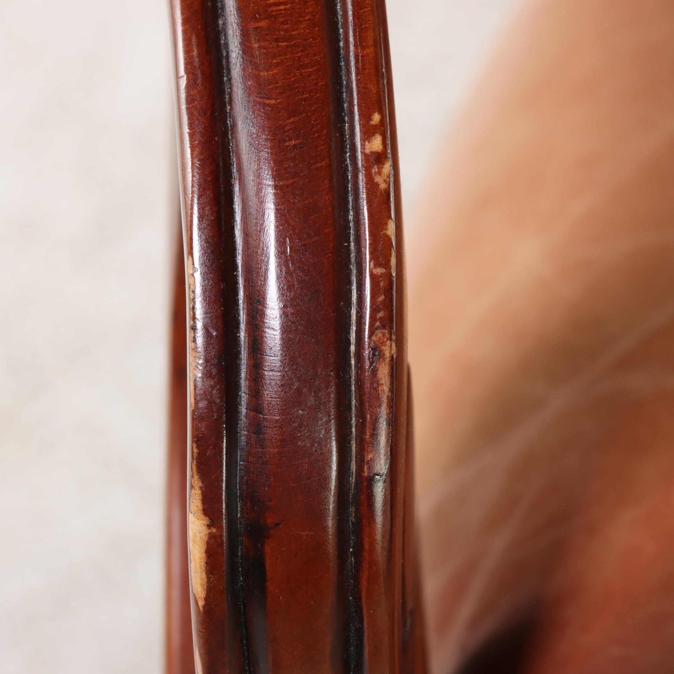 Leather-Upholstered and Brass-Tacked Wooden Swivel-Base Desk Chair