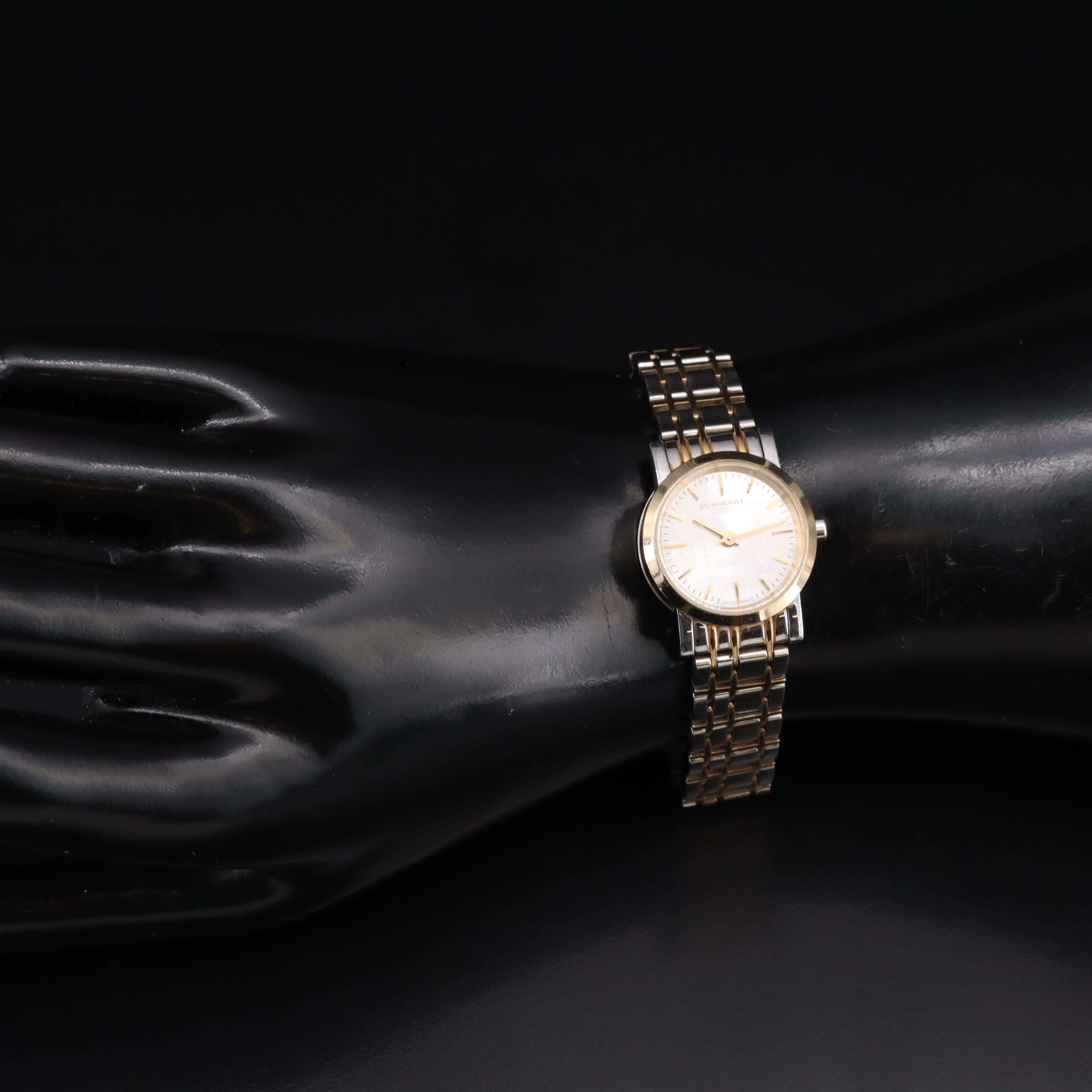 Burberry Engraved Plaid Dial Two-Tone Watch