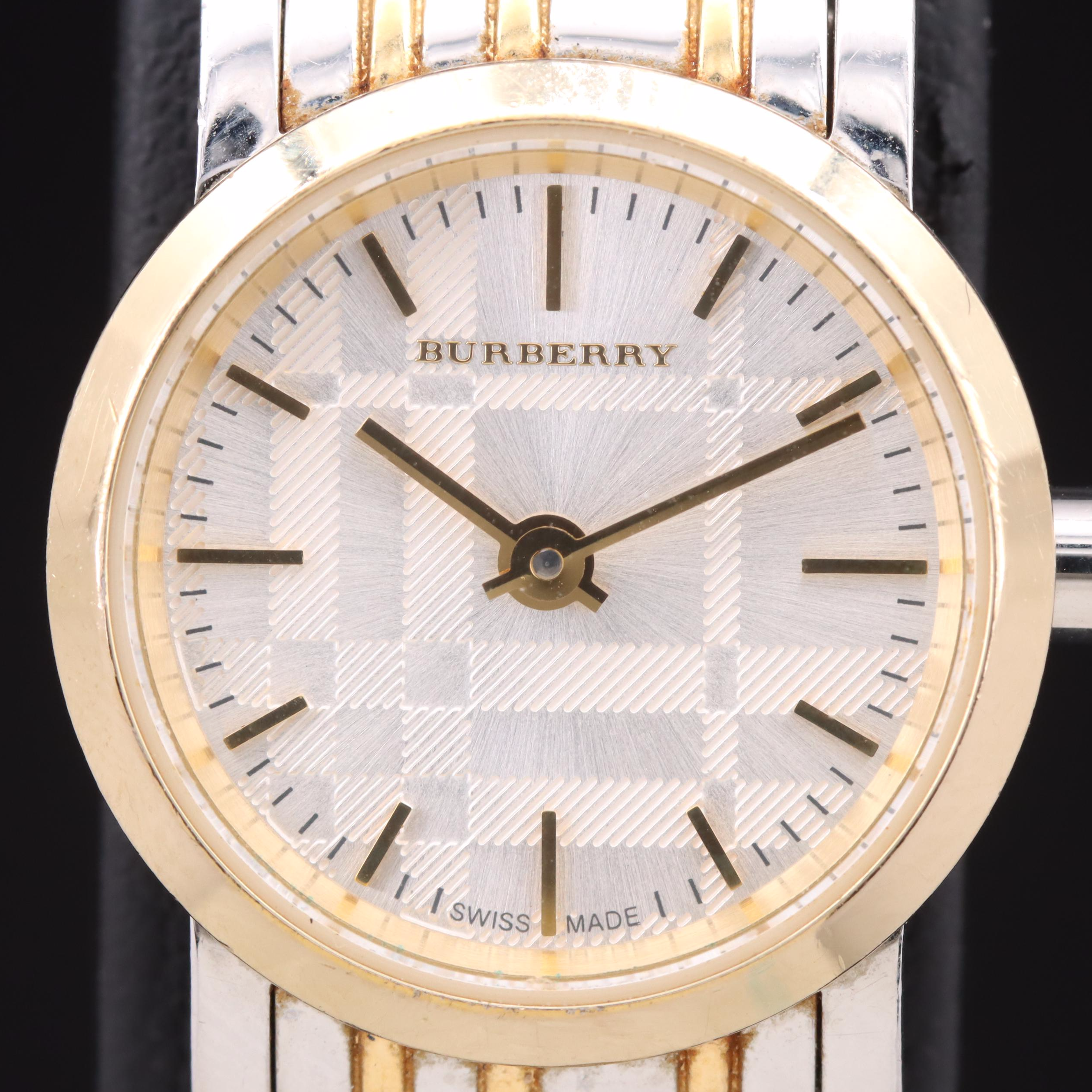 Burberry Engraved Plaid Dial Two-Tone Watch