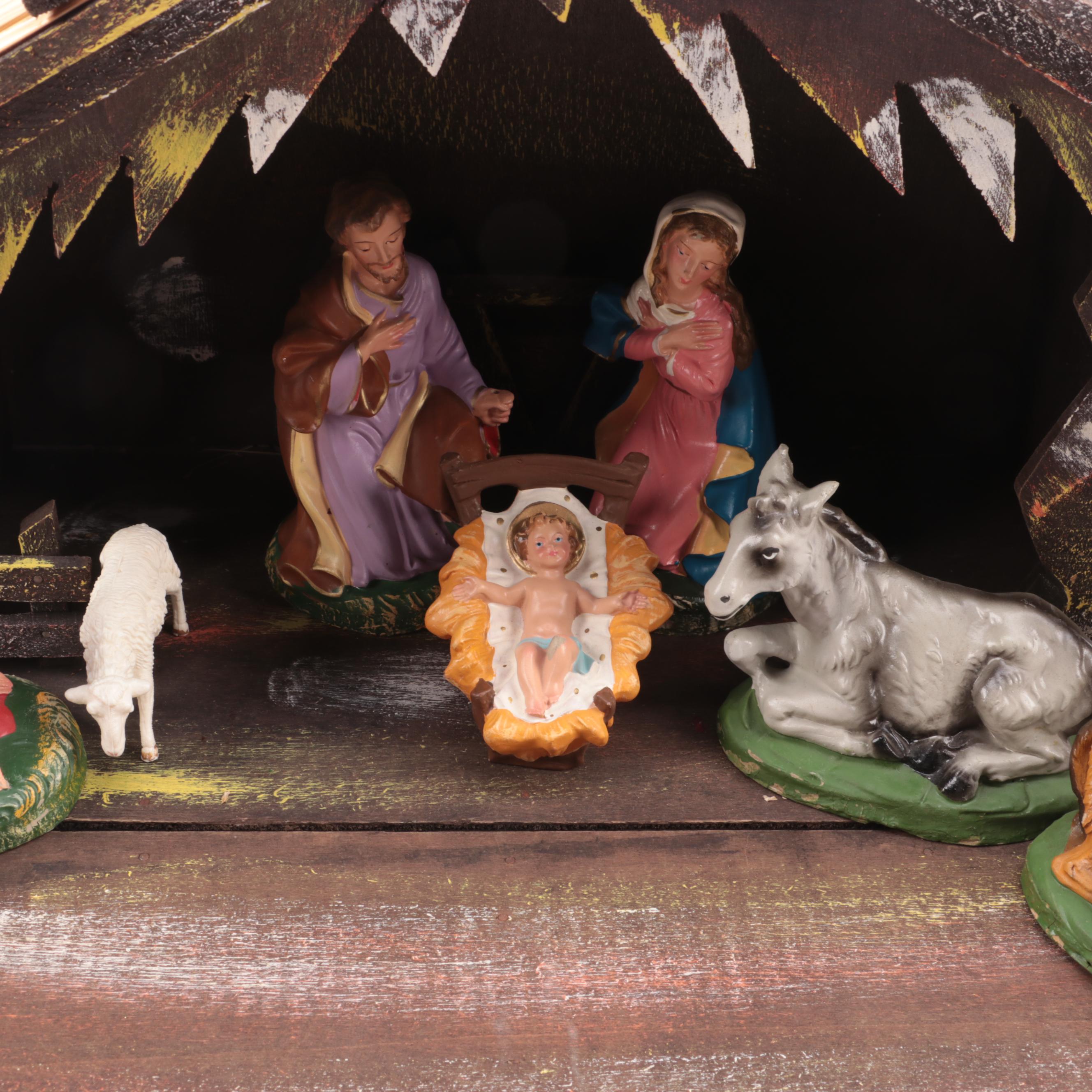 Italian Papier-Mache Nativity Set, Mid-20th Century