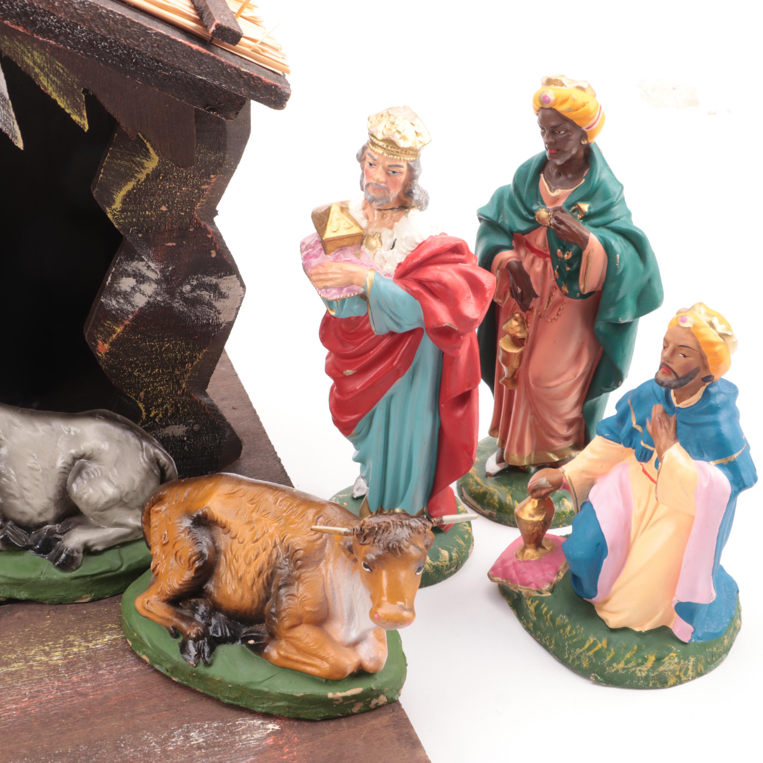 Italian Papier-Mache Nativity Set, Mid-20th Century