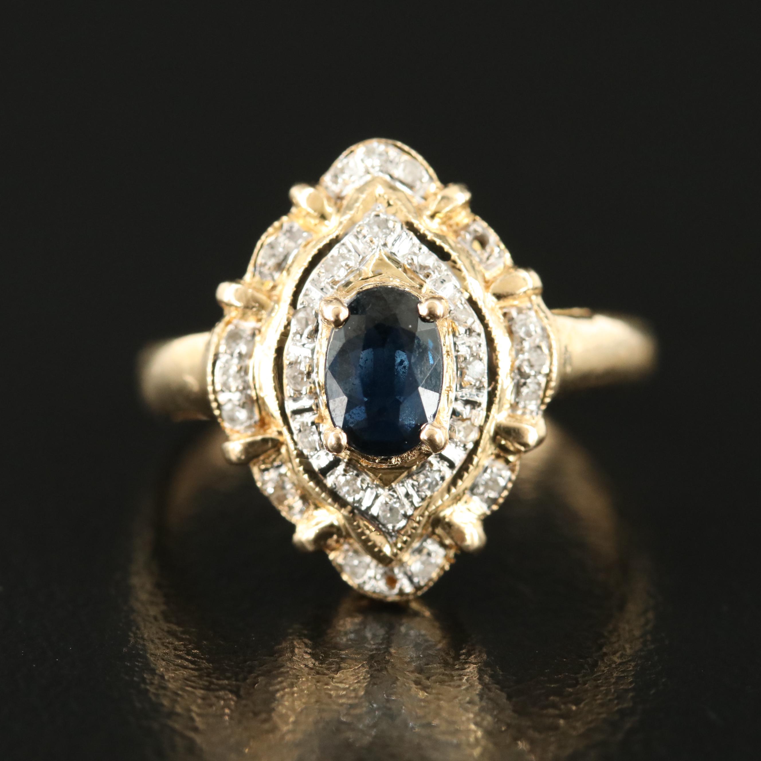 14K Sapphire and Diamond Navette Ring