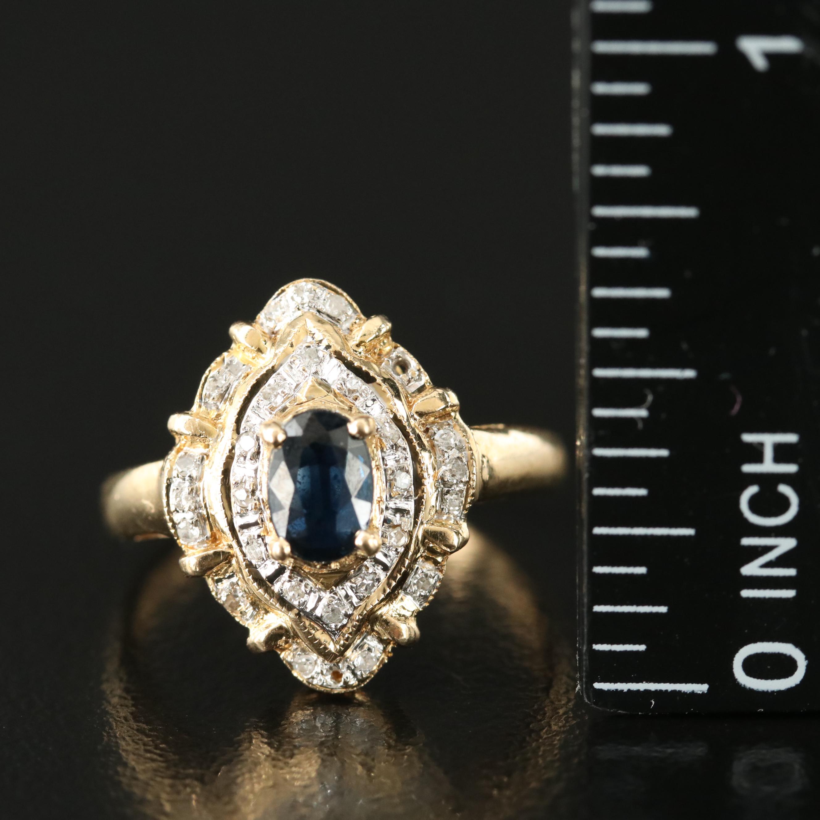 14K Sapphire and Diamond Navette Ring