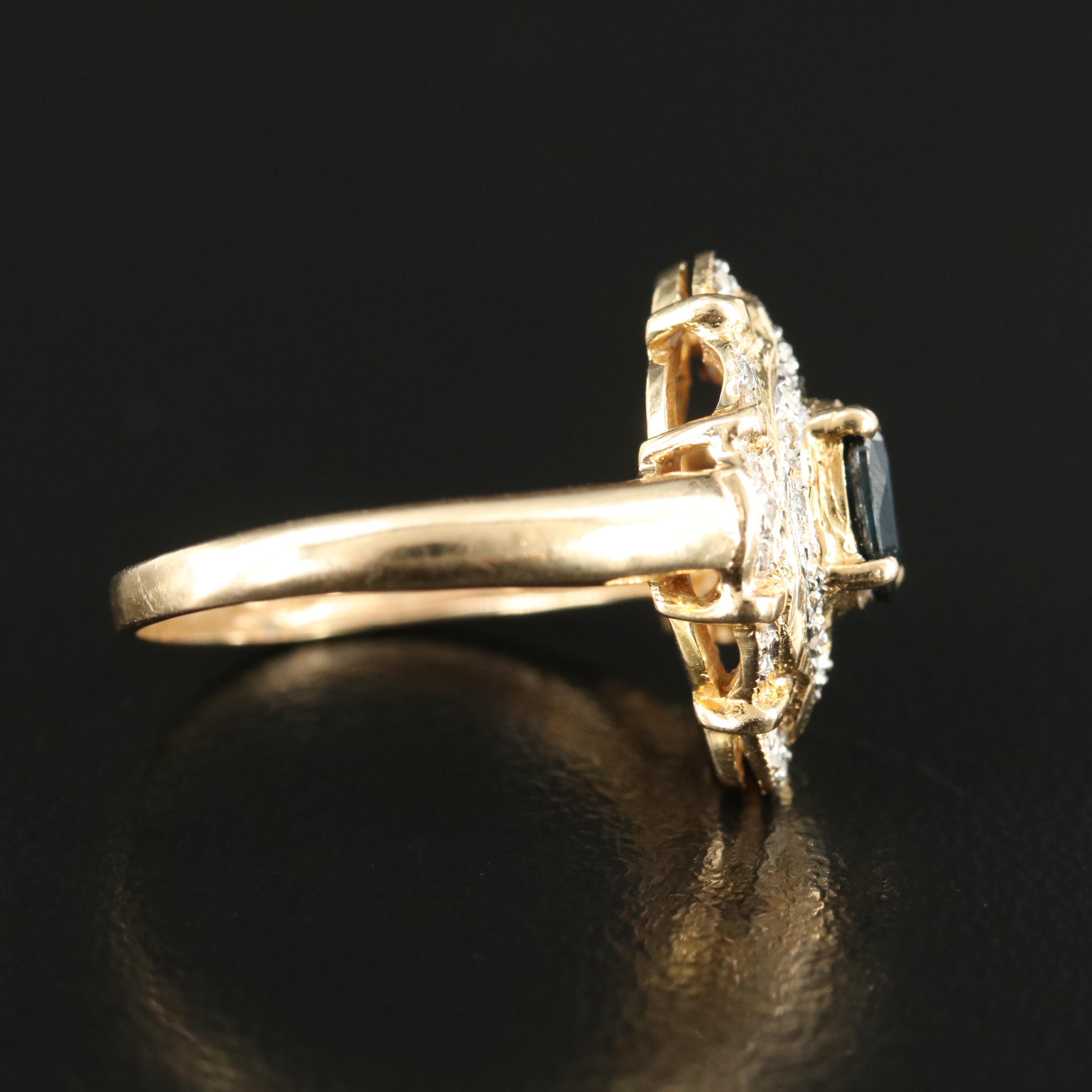 14K Sapphire and Diamond Navette Ring