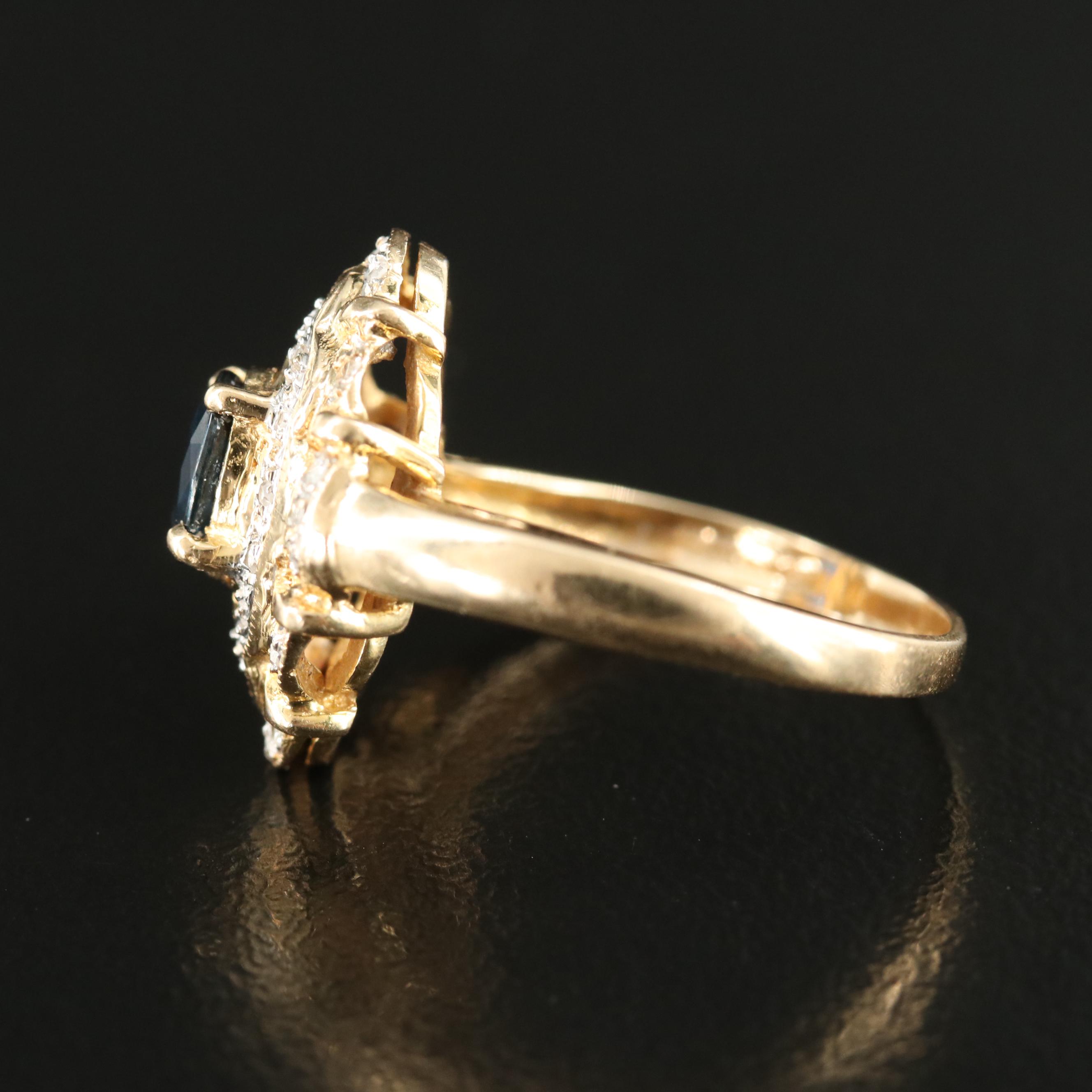 14K Sapphire and Diamond Navette Ring