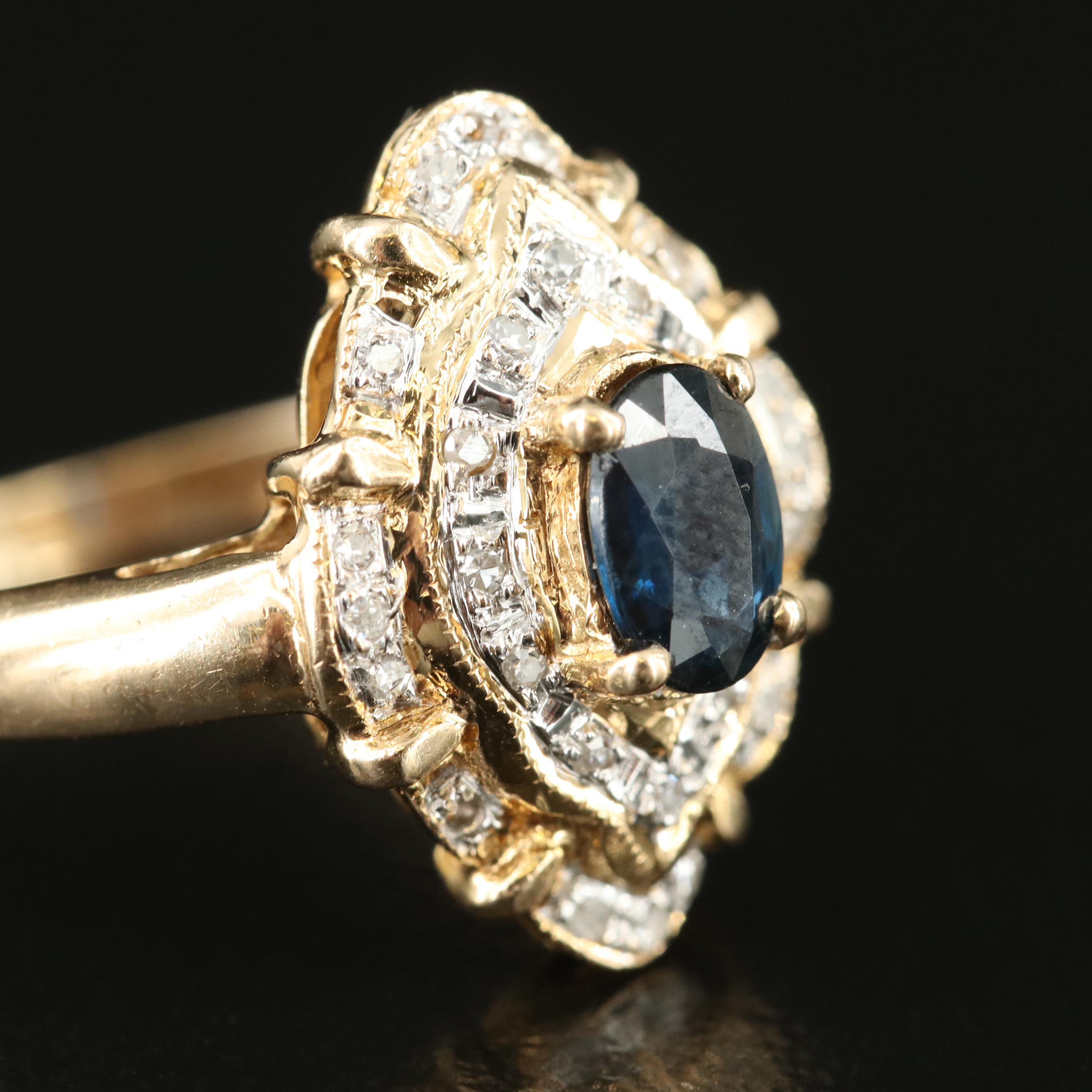 14K Sapphire and Diamond Navette Ring