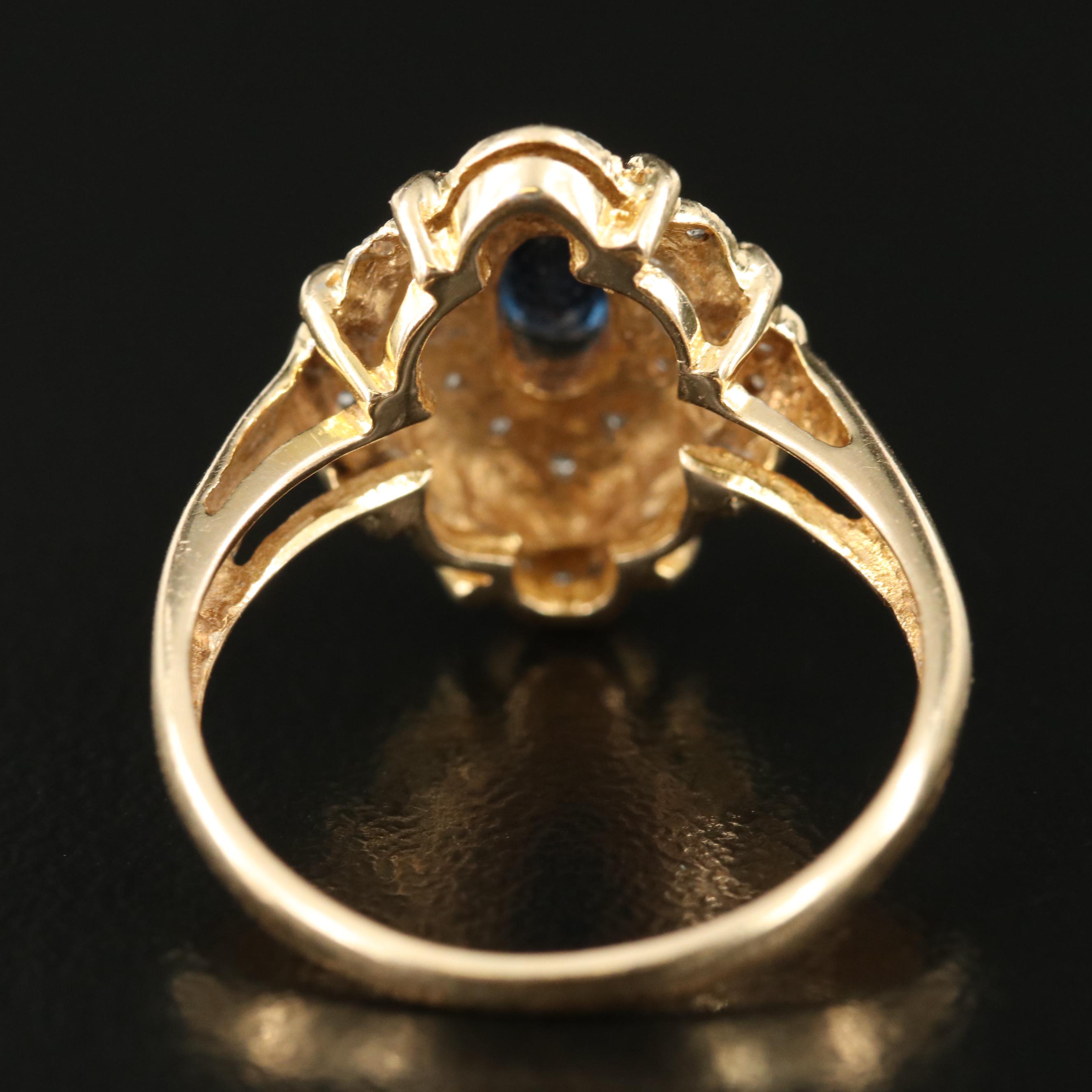 14K Sapphire and Diamond Navette Ring