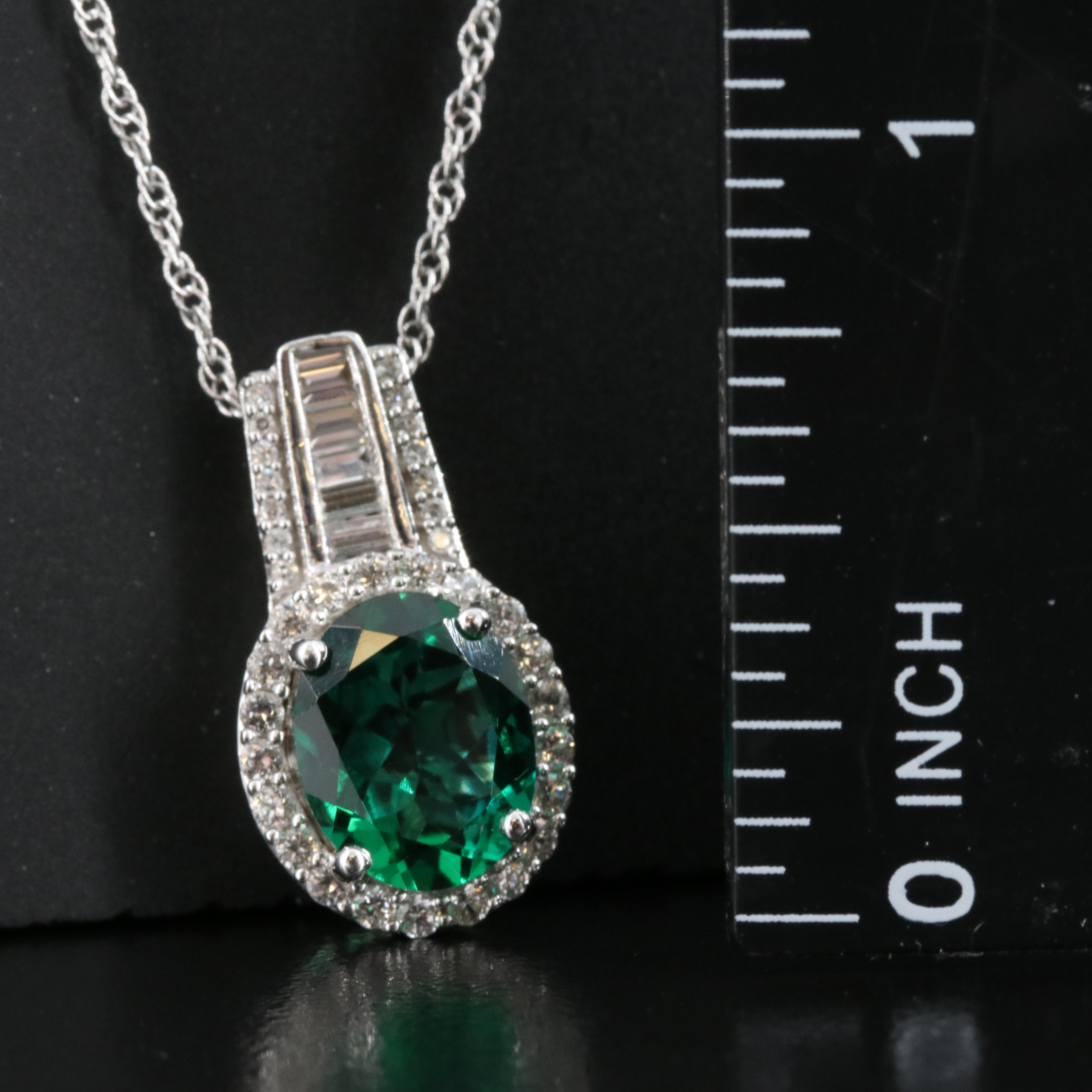 Sterling Emerald, Sapphire and Diamond Pendant Necklace