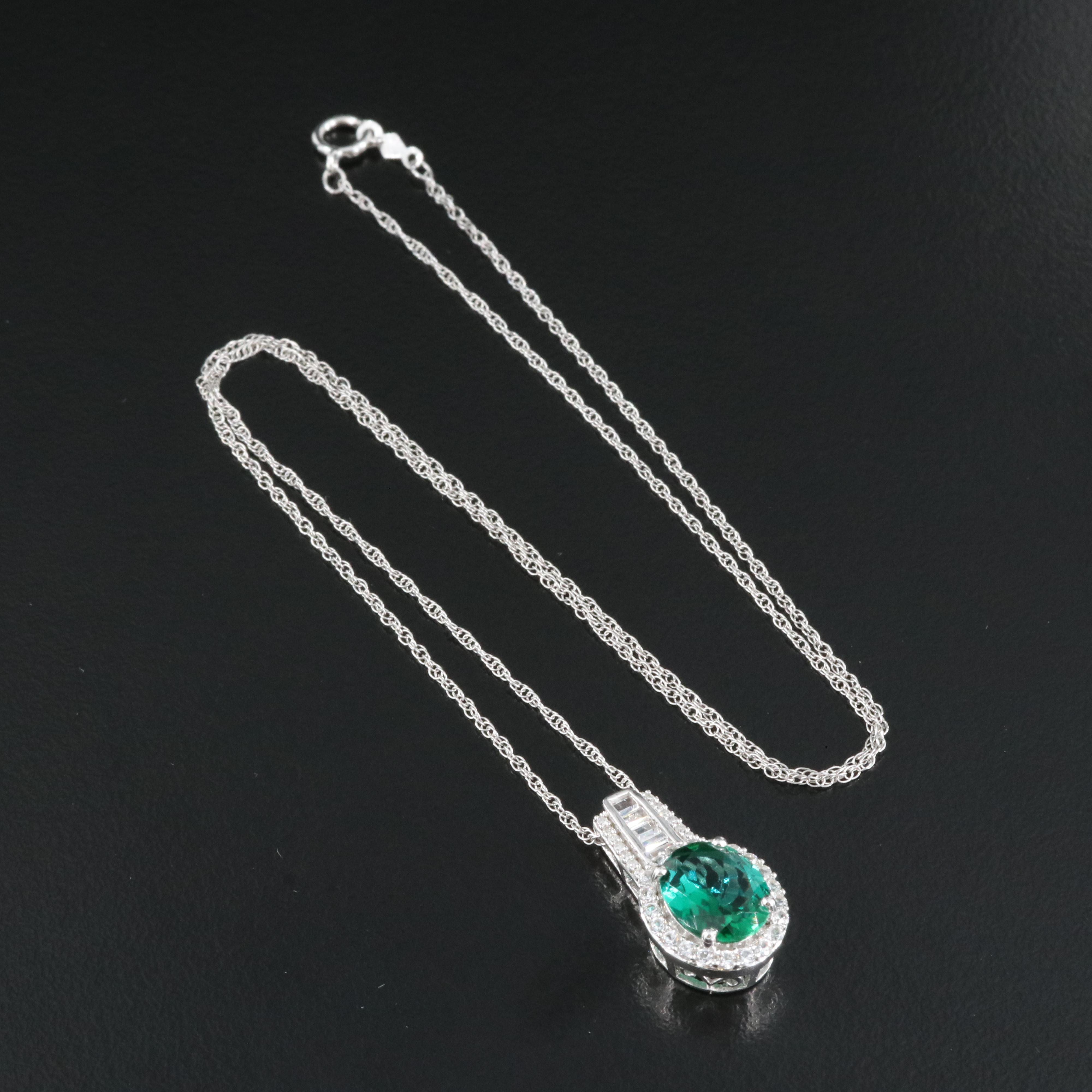 Sterling Emerald, Sapphire and Diamond Pendant Necklace