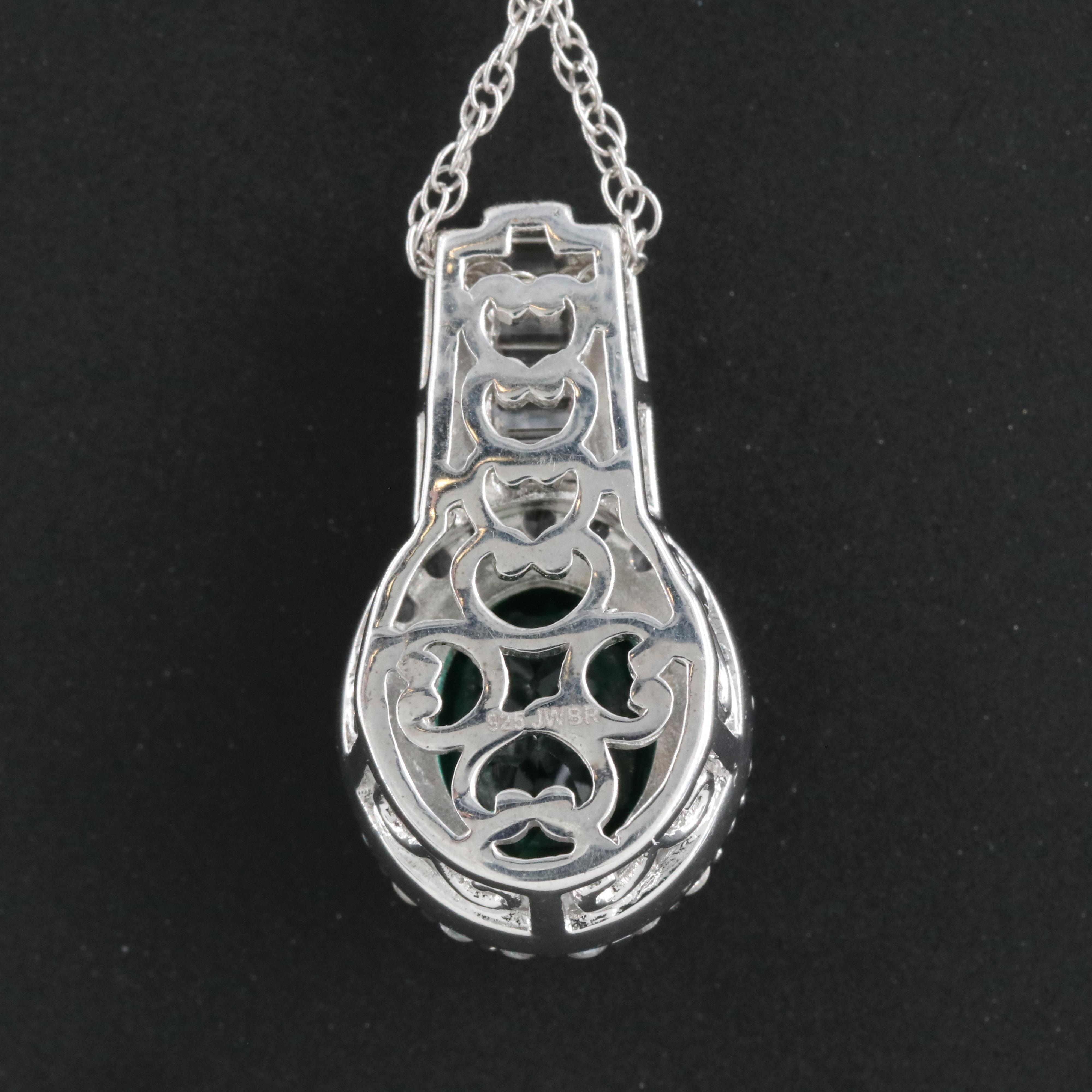 Sterling Emerald, Sapphire and Diamond Pendant Necklace