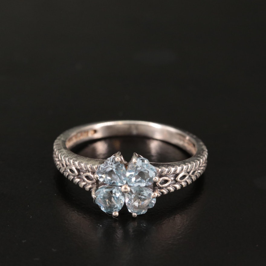 Sterling Blue Topaz Flower Ring