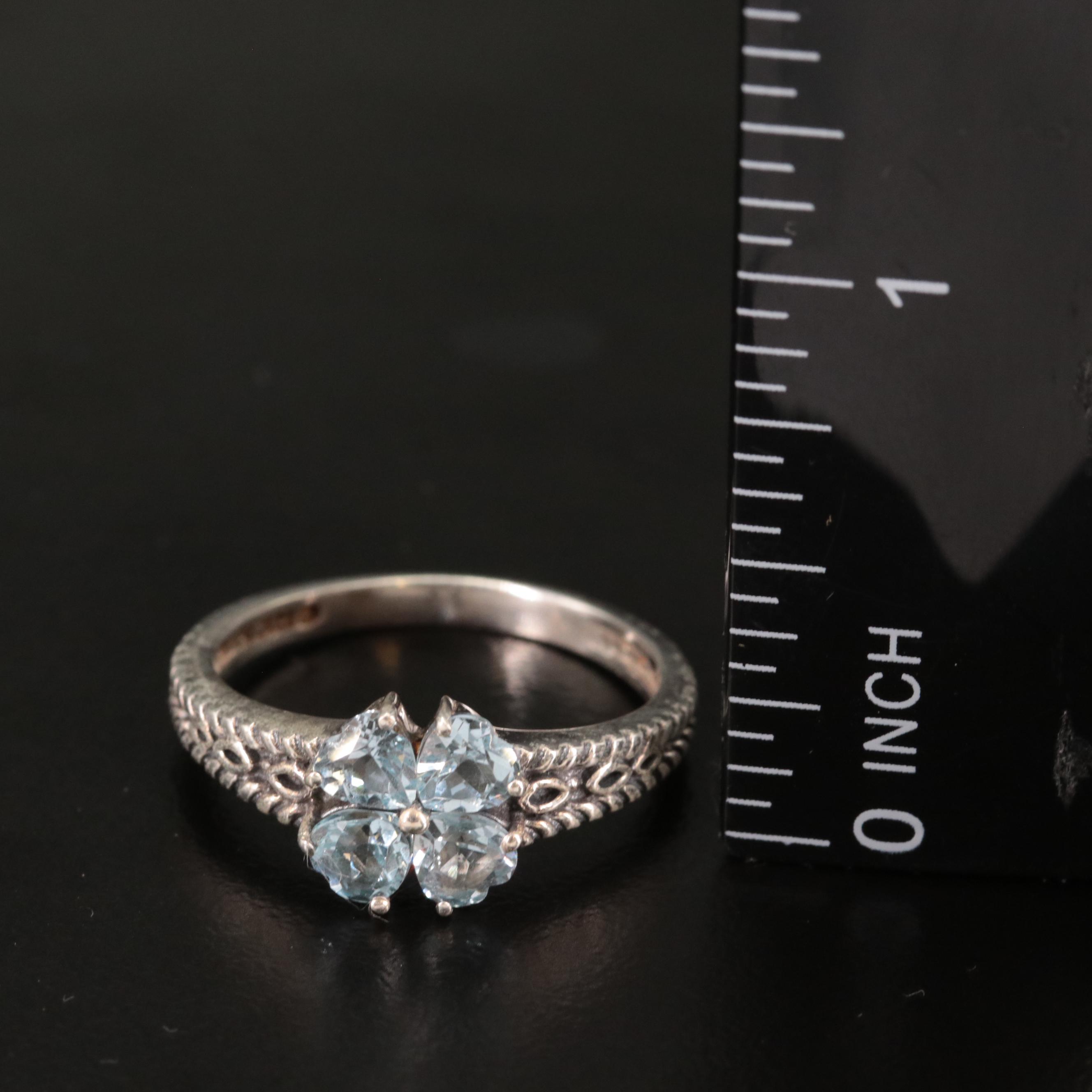Sterling Blue Topaz Flower Ring