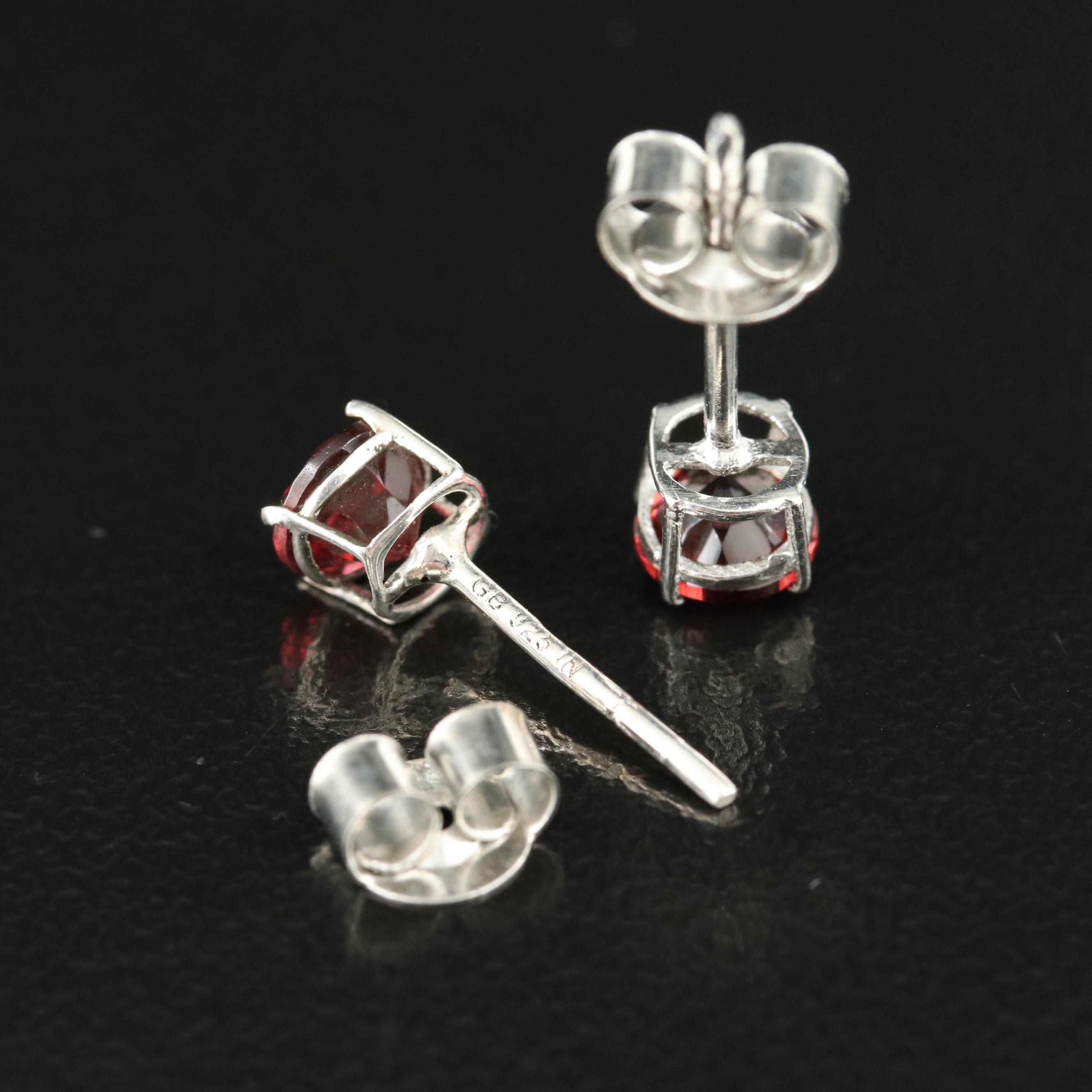 Sterling Garnet Stud Earrings