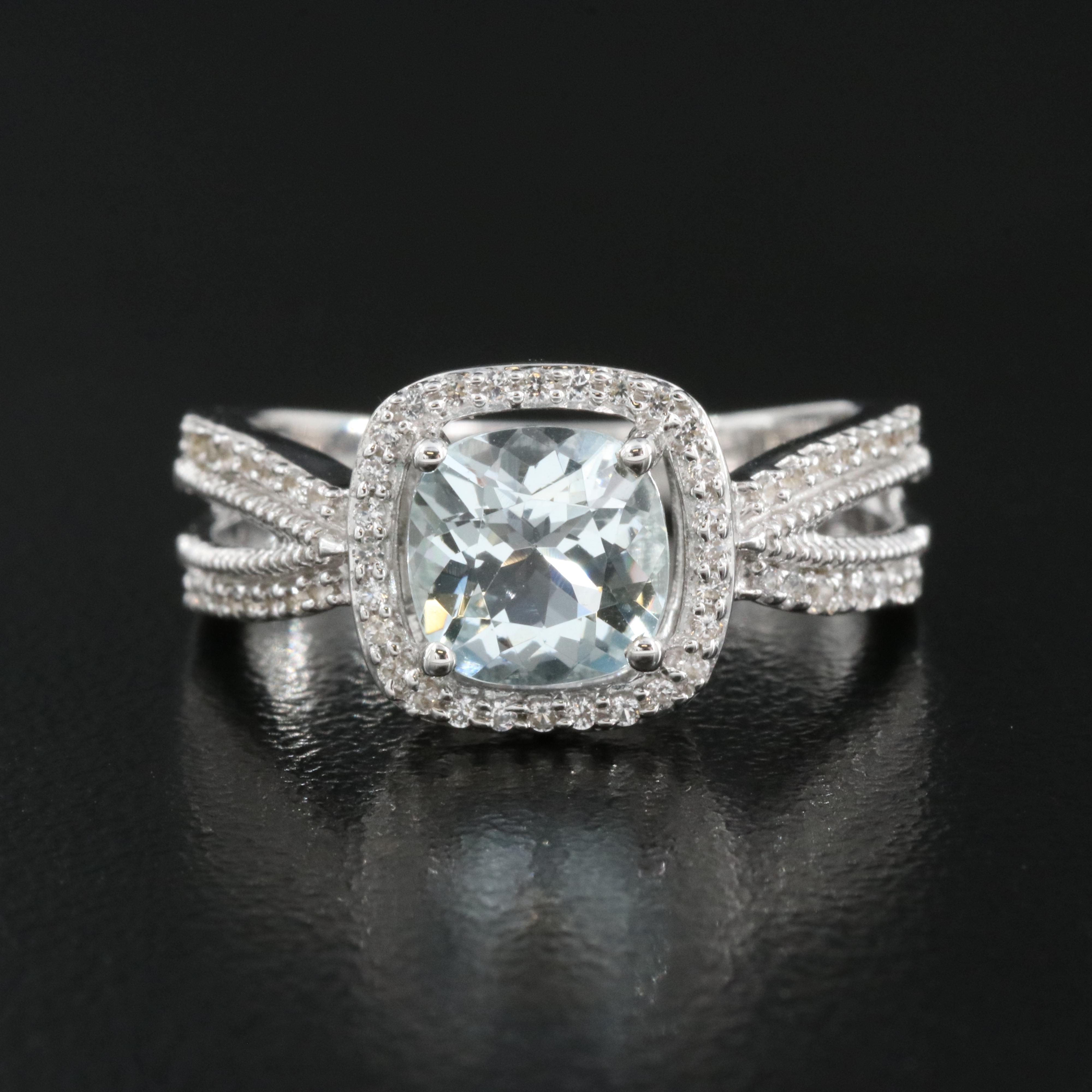 Sterling Aquamarine and Sapphire Ring