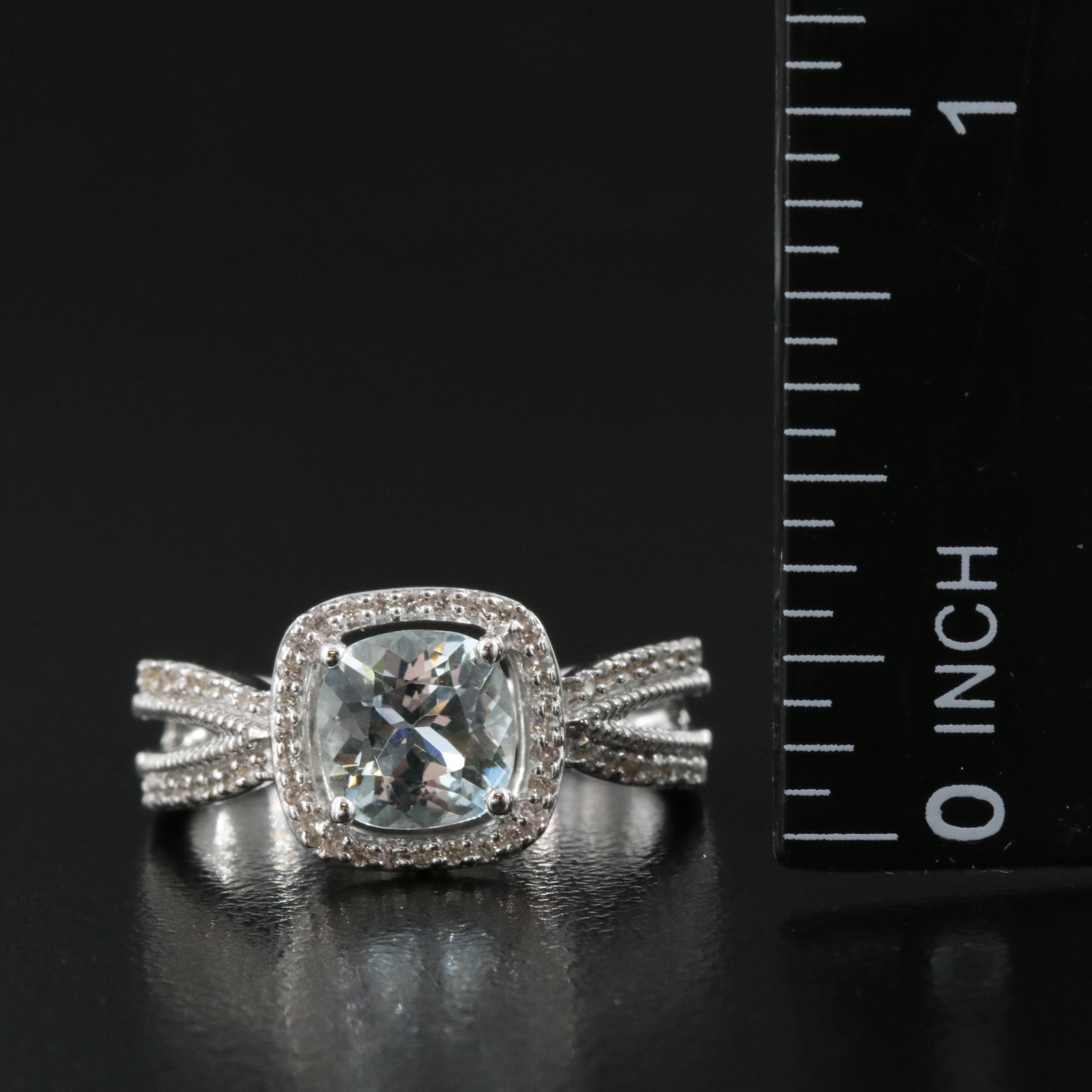 Sterling Aquamarine and Sapphire Ring