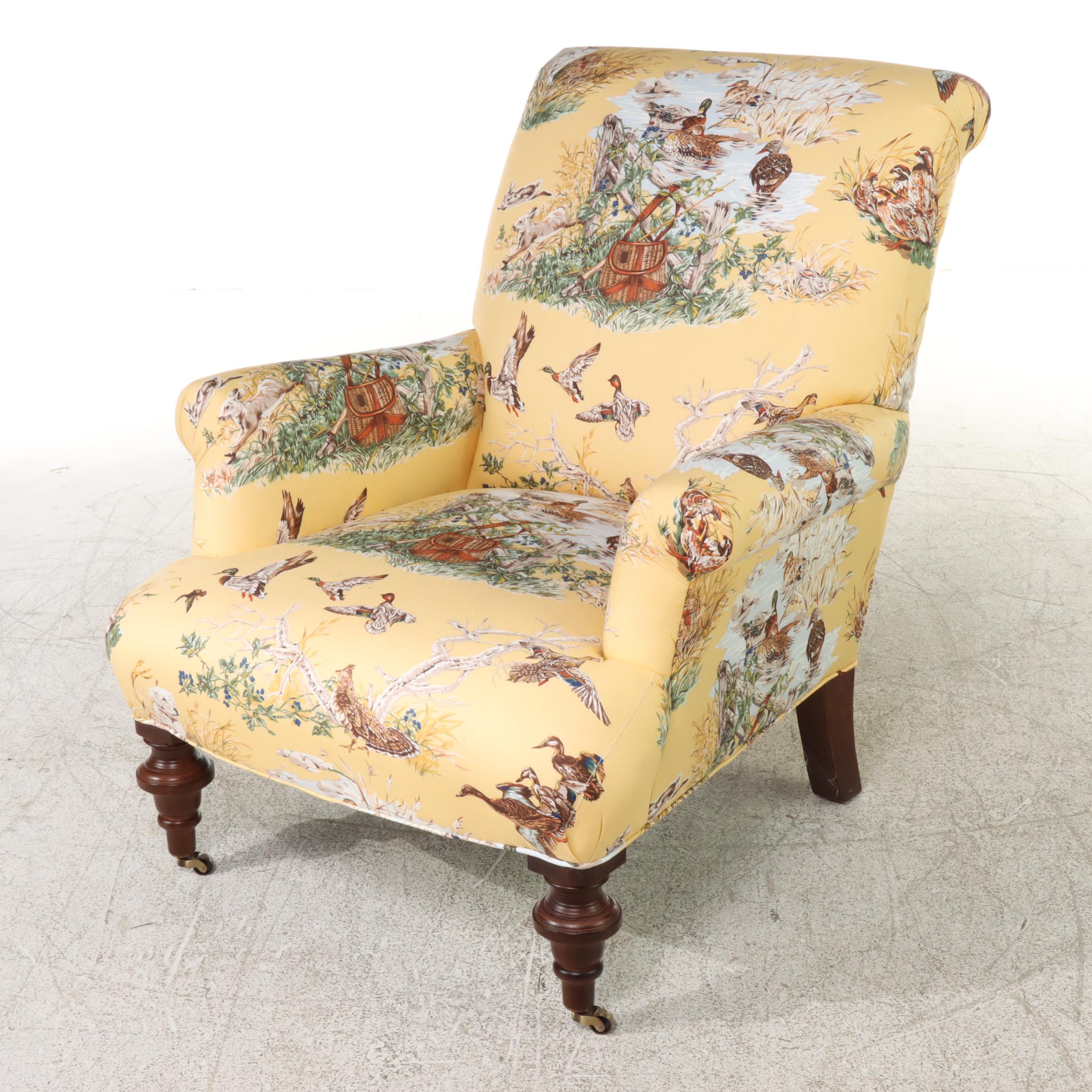 Lee Industries Custom-Upholstered Regency Style Armchair and Ottoman