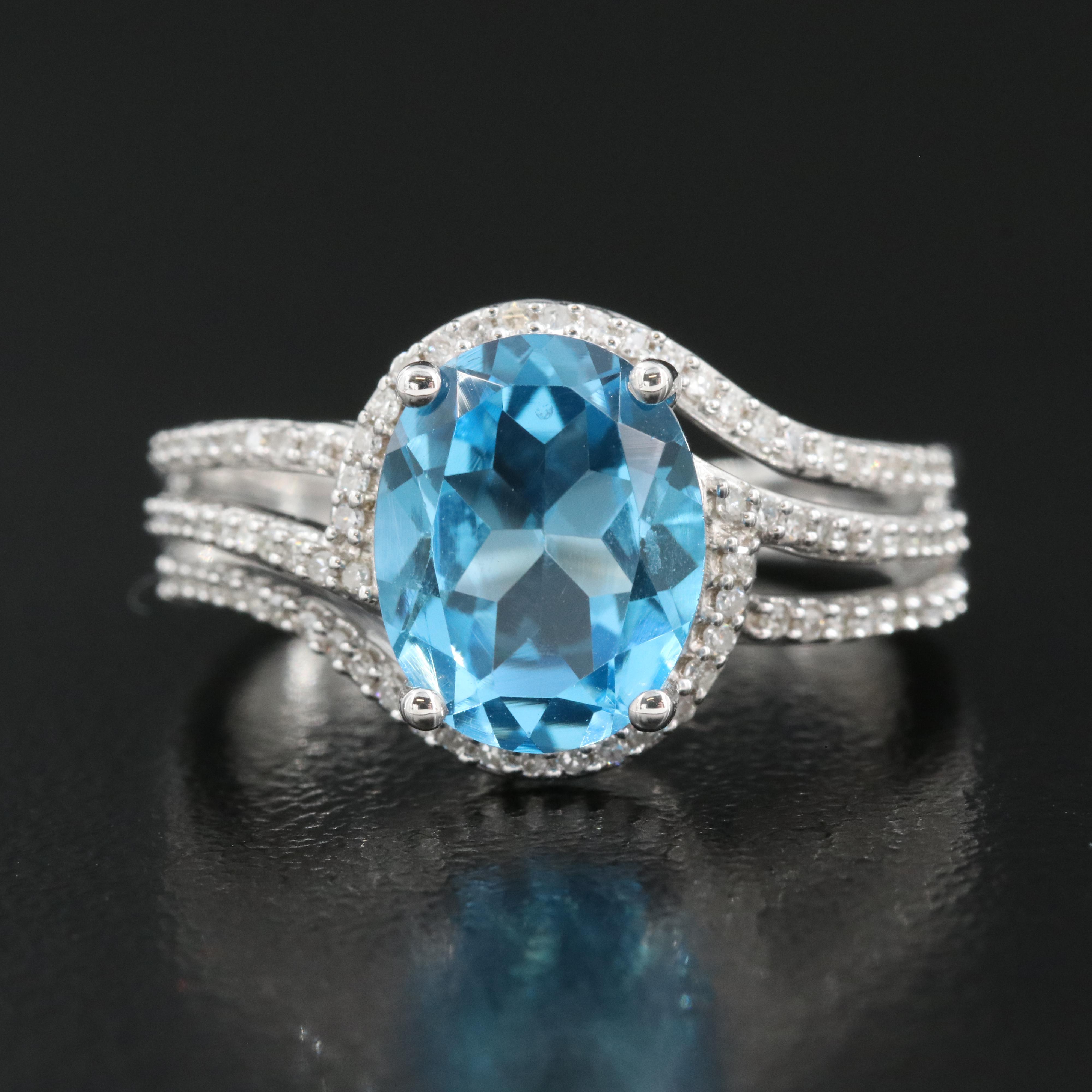 Sterling Swiss Blue Topaz and Diamond Ring