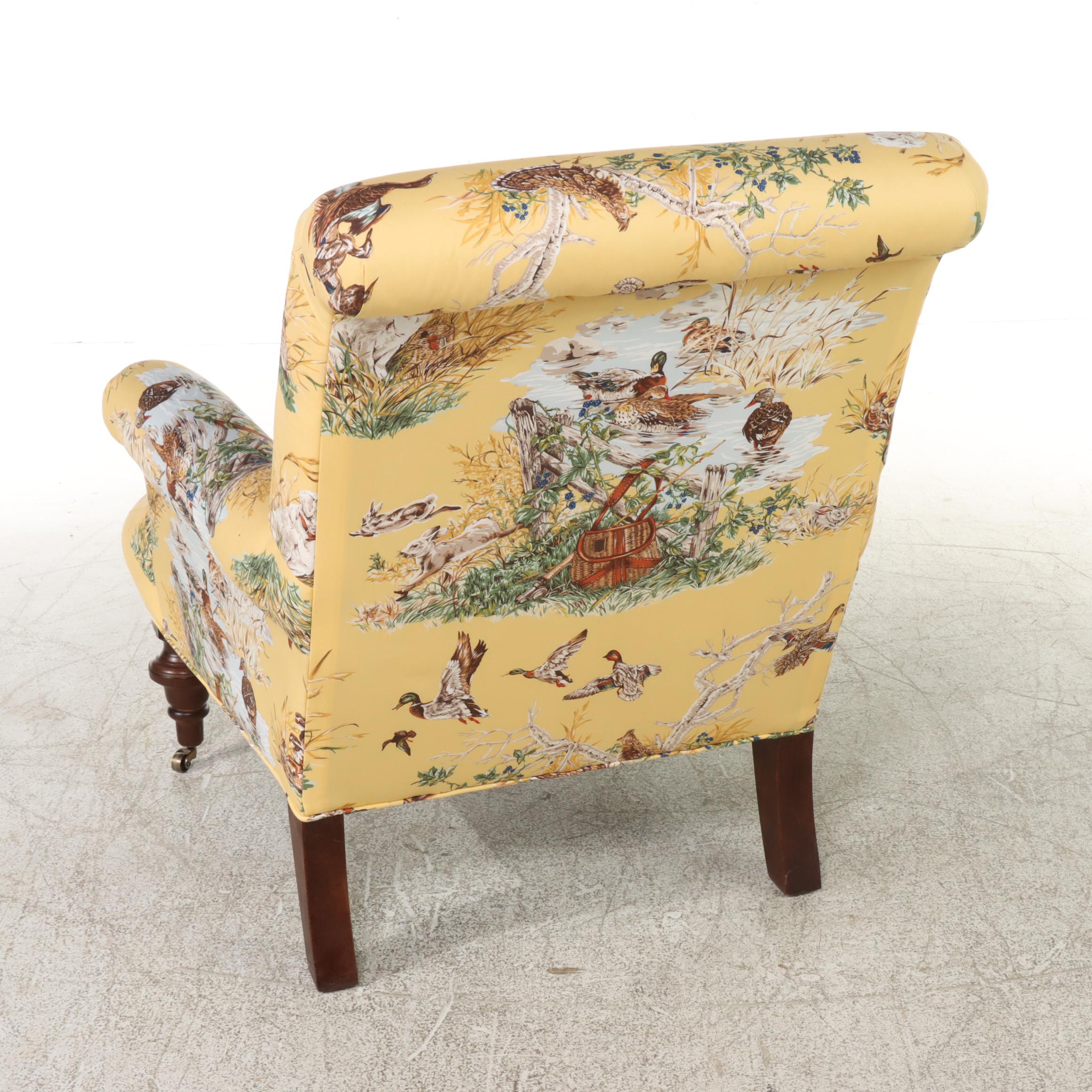 Lee Industries Custom-Upholstered Regency Style Armchair and Ottoman