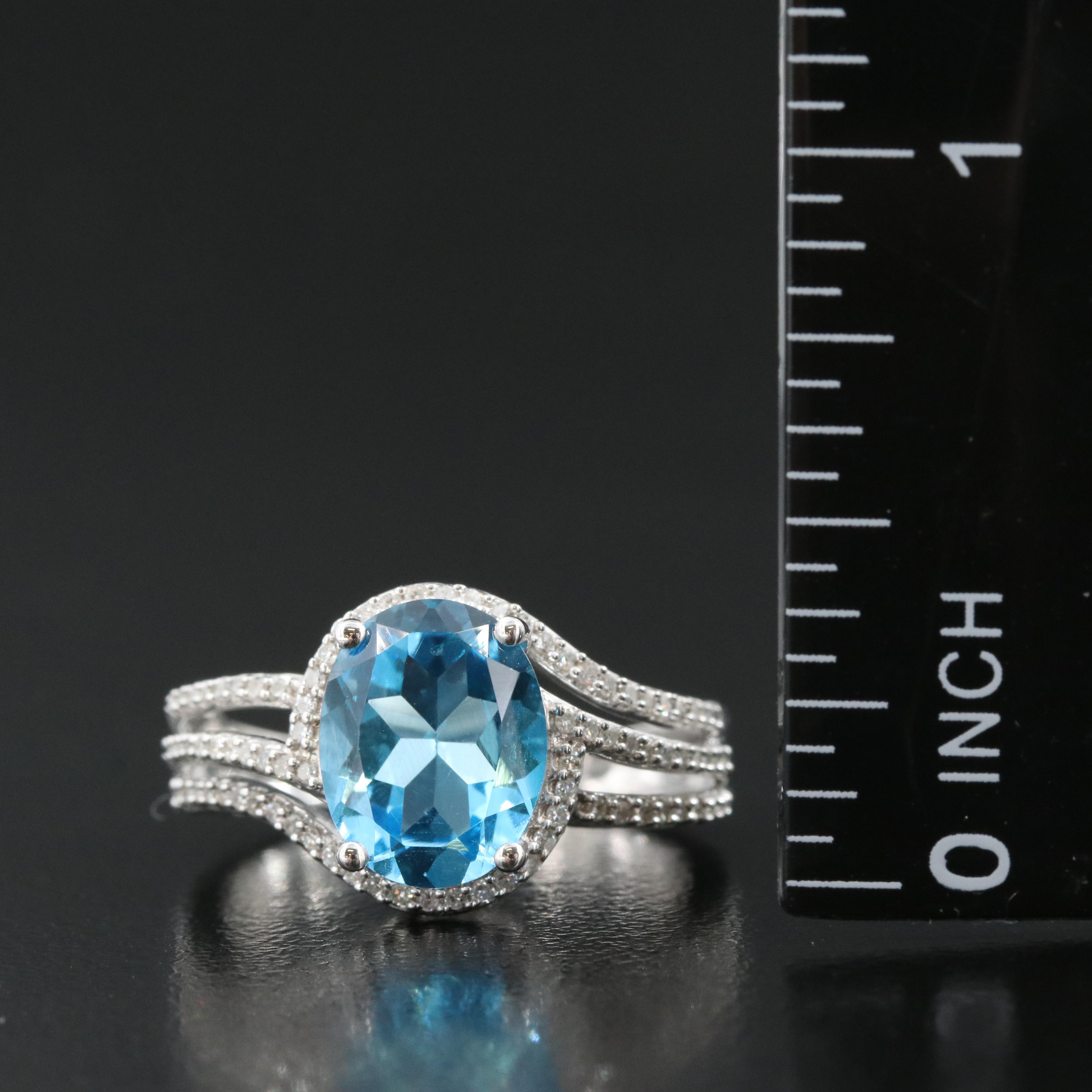 Sterling Swiss Blue Topaz and Diamond Ring