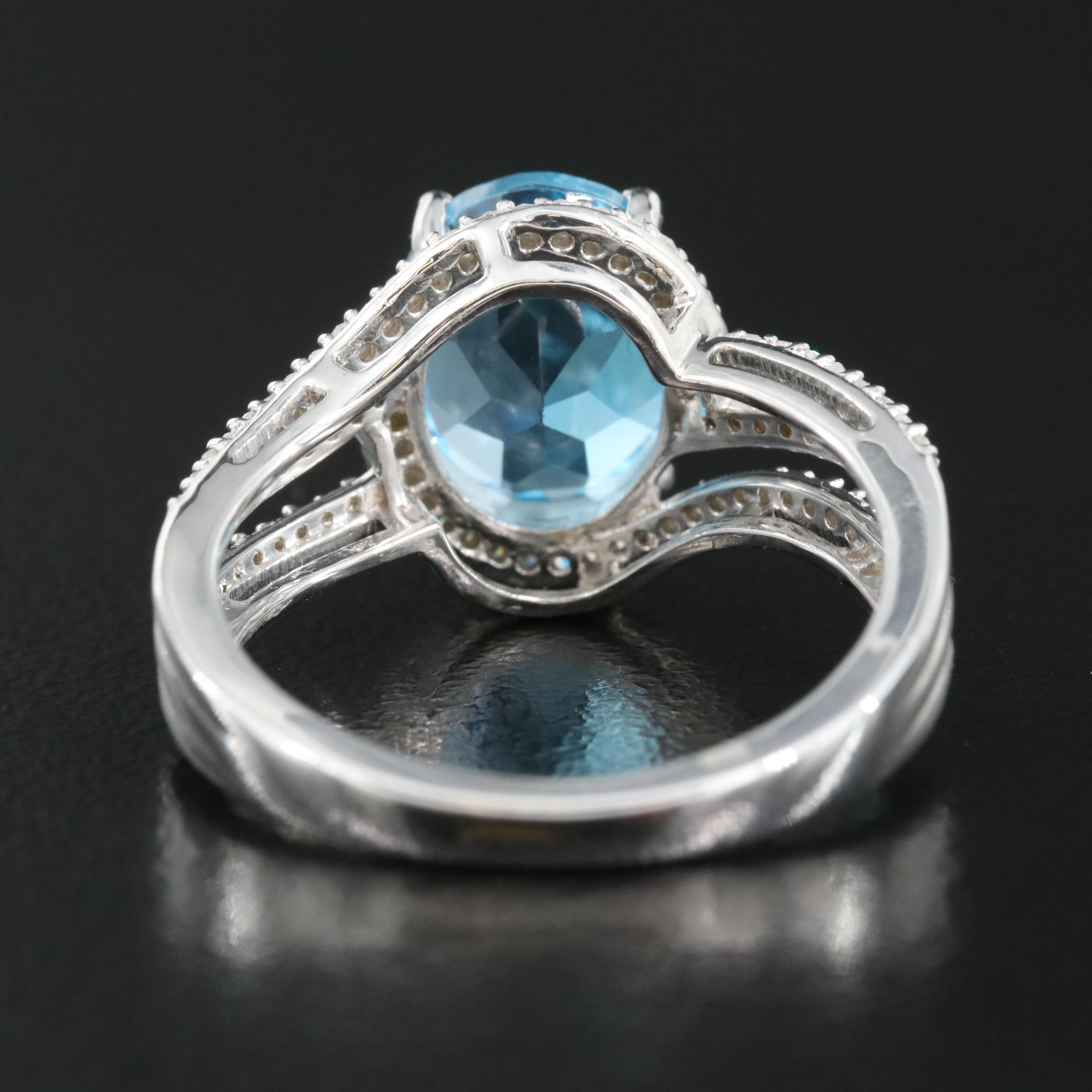 Sterling Swiss Blue Topaz and Diamond Ring