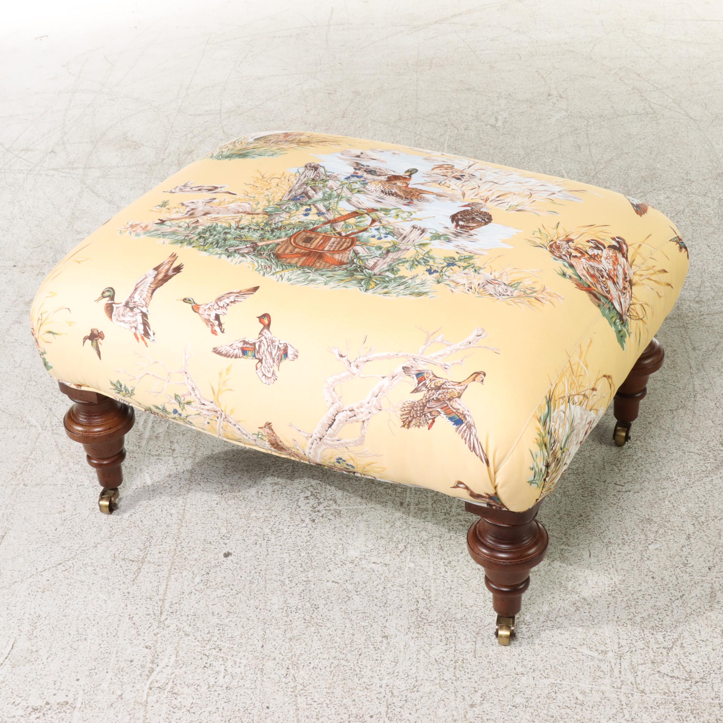 Lee Industries Custom-Upholstered Regency Style Armchair and Ottoman