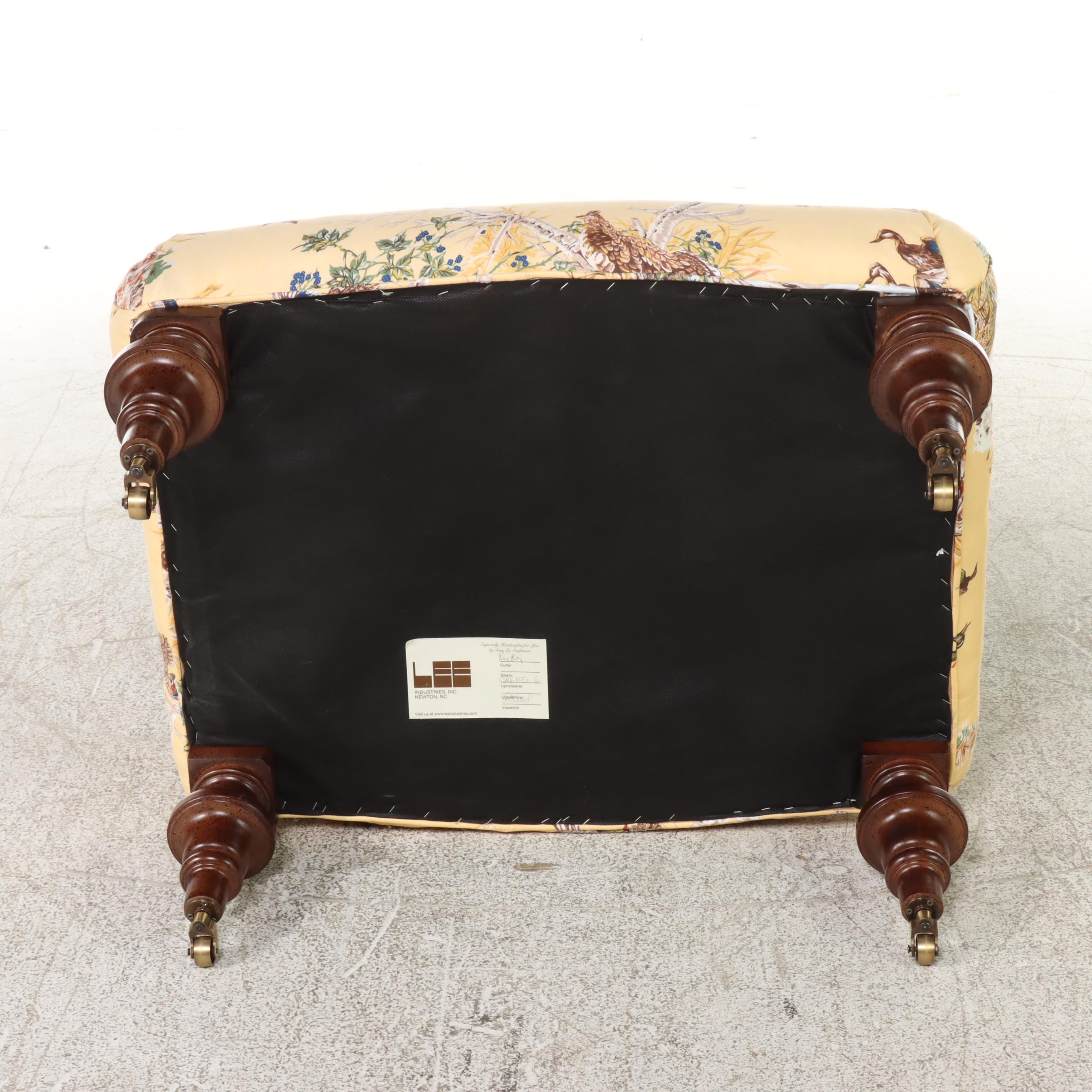 Lee Industries Custom-Upholstered Regency Style Armchair and Ottoman