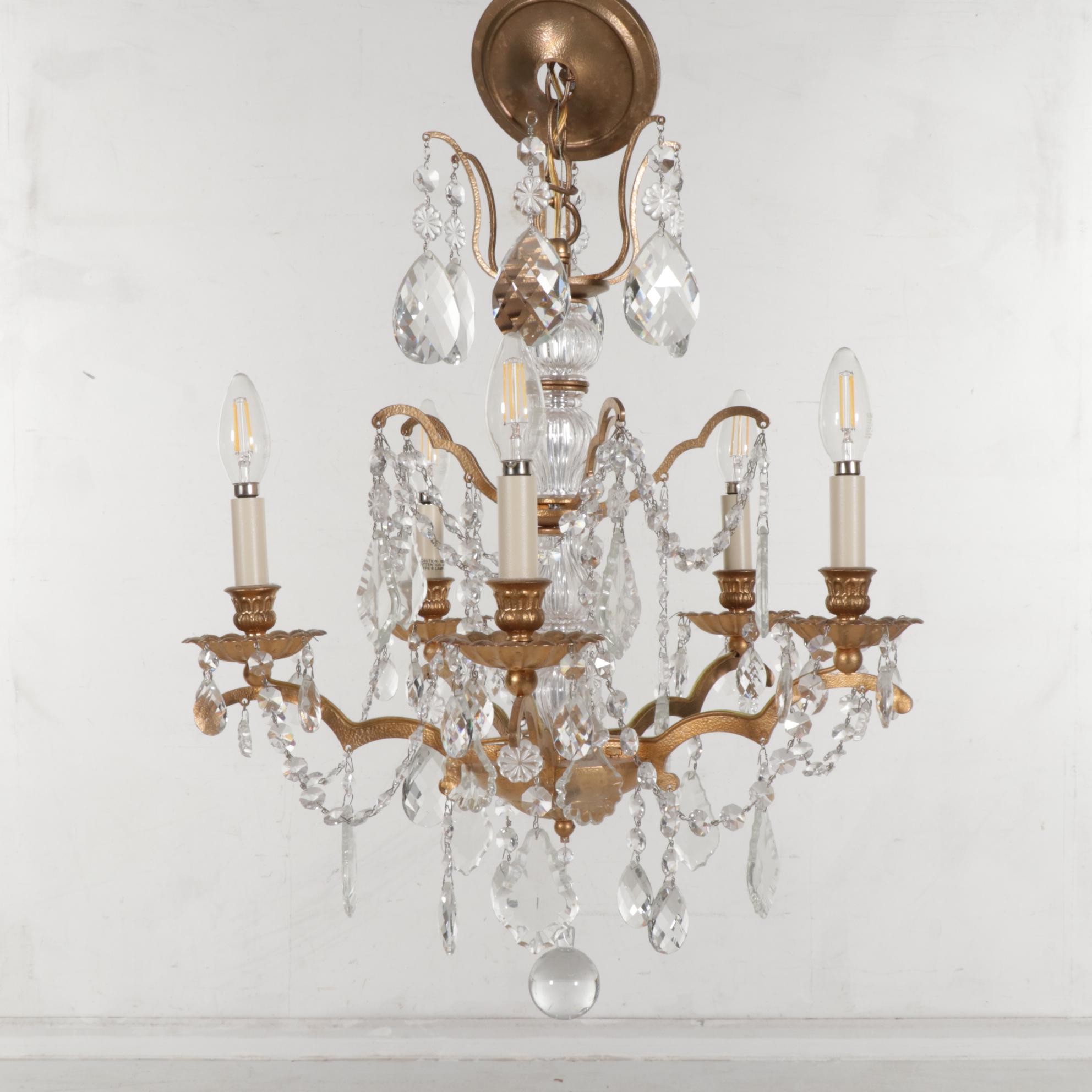 Swarovski Lighting Gilt Metal and Crystal Five-Arm Chandelier